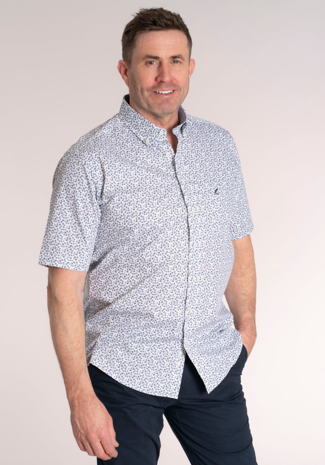 Yeats 100% Cotton Short Sleeve Print Shirt - Blue Floral 1 Shaws Department Stores