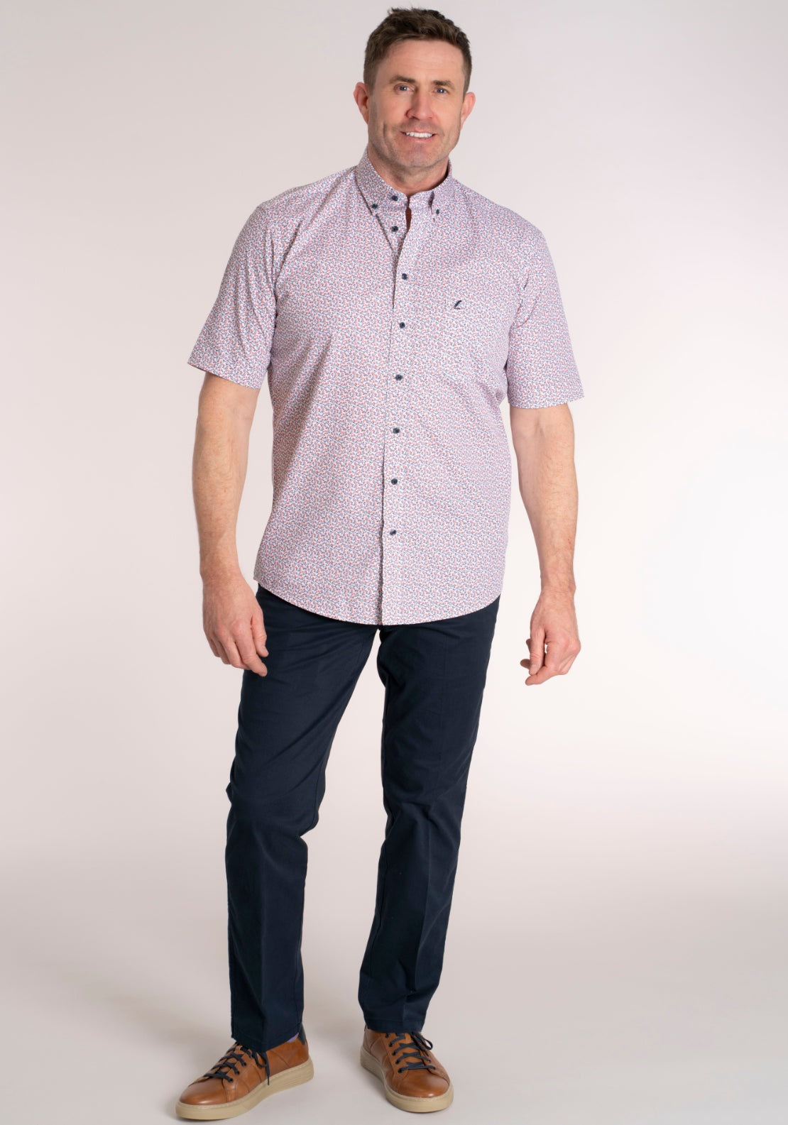 Yeats 100% Cotton Short Sleeve Print Shirt - Pink Rose 5 Shaws Department Stores
