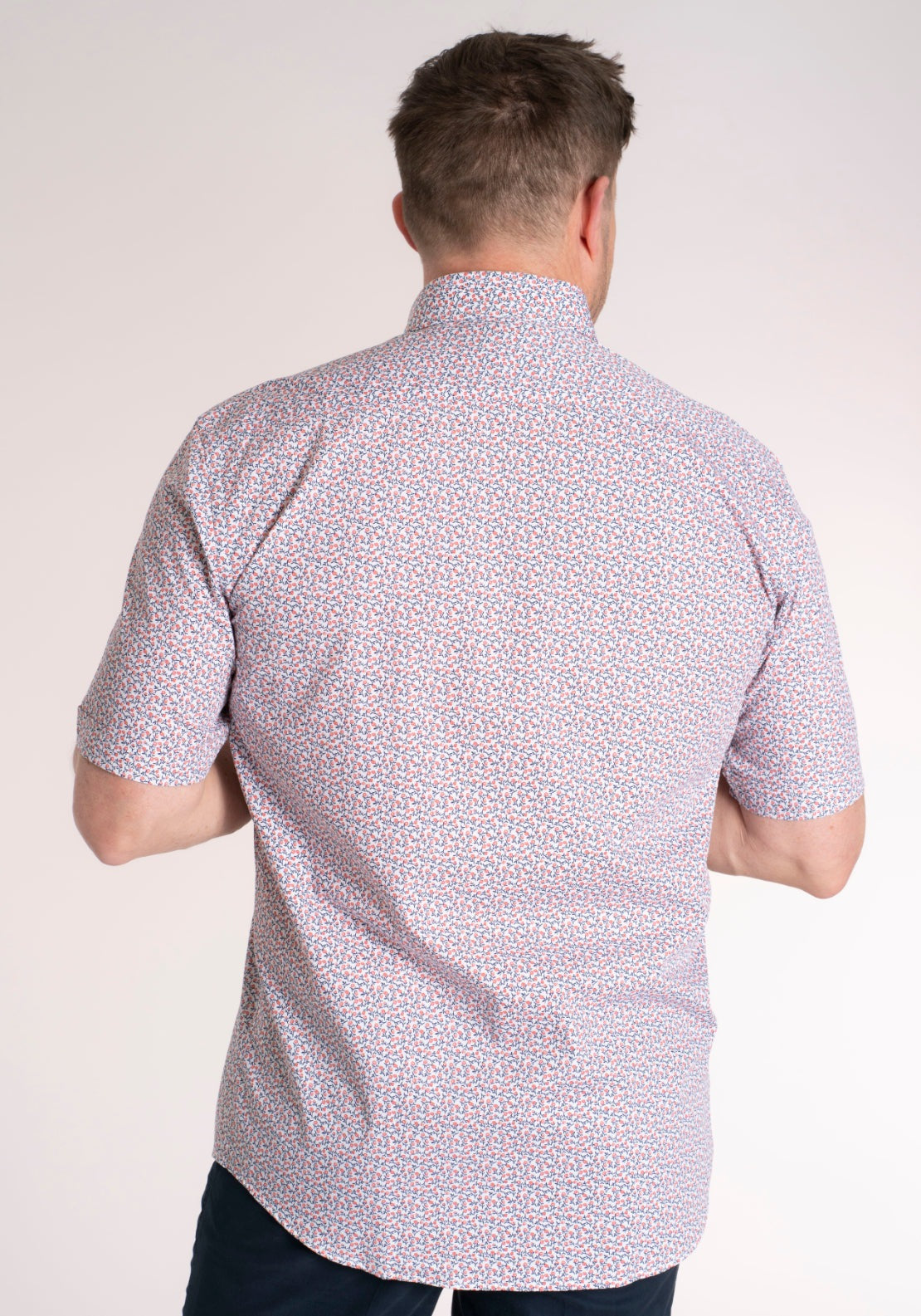 Yeats 100% Cotton Short Sleeve Print Shirt - Pink Rose 2 Shaws Department Stores