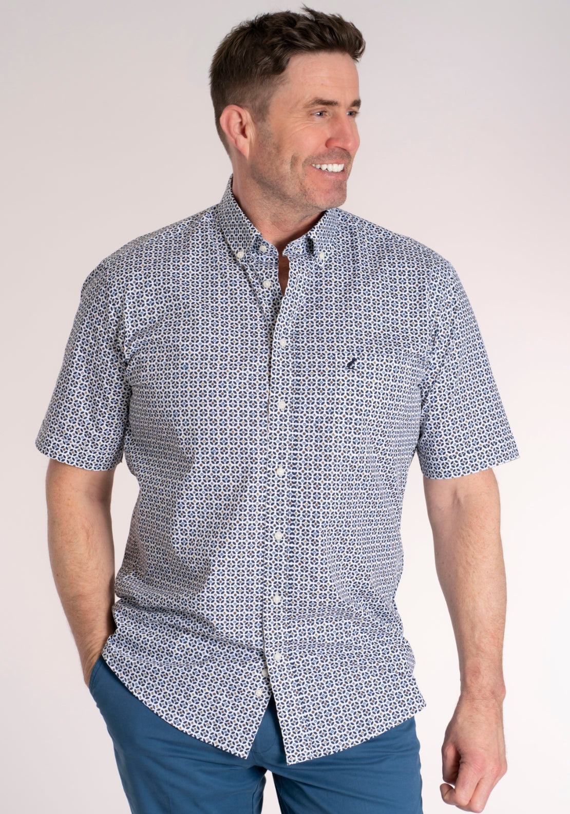 Yeats 100% Cotton Short Sleeve Print Shirt - Pink 1 Shaws Department Stores