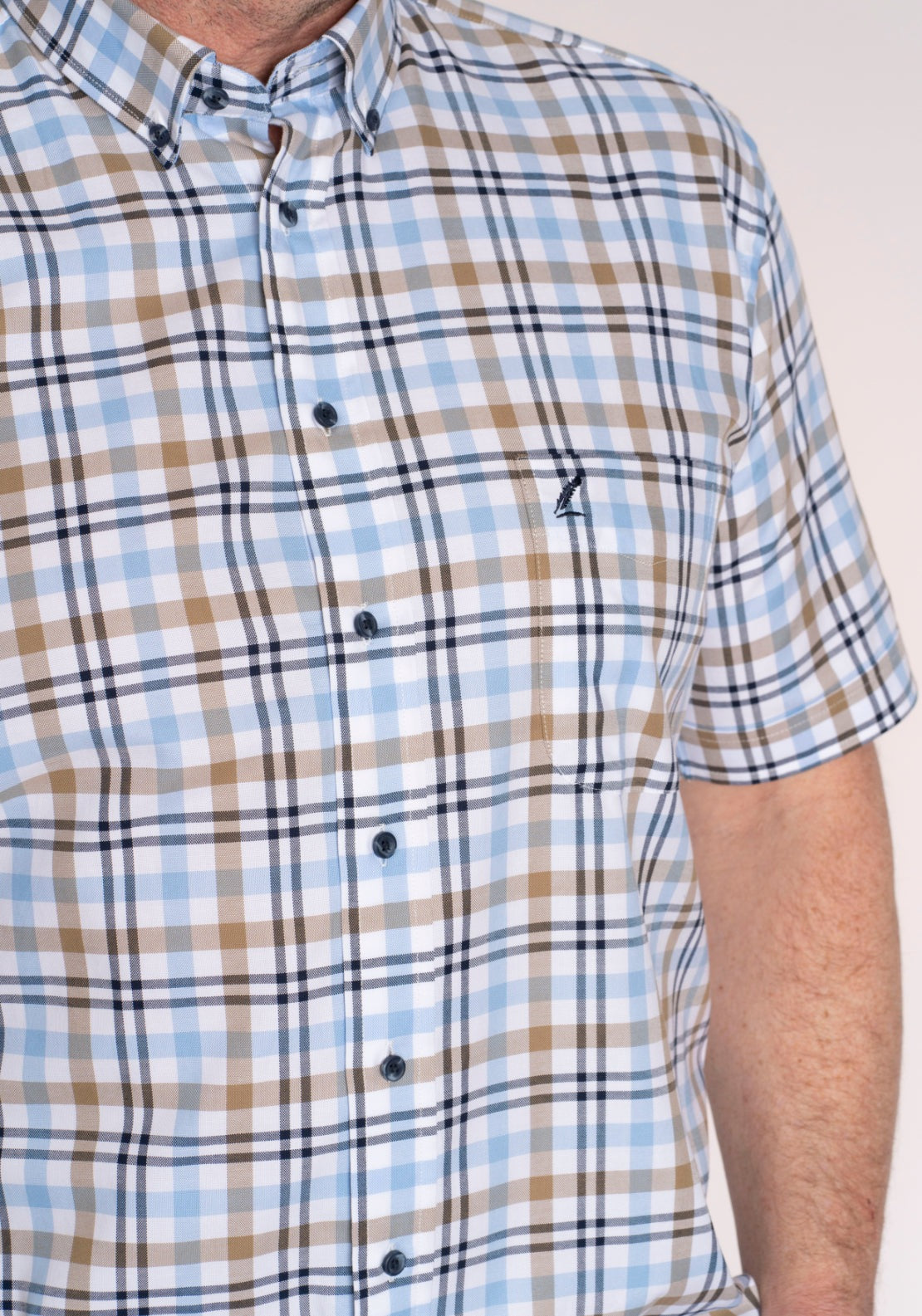 Yeats 100% Cotton Short Sleeve Check Shirt - Brown/blue 5 Shaws Department Stores