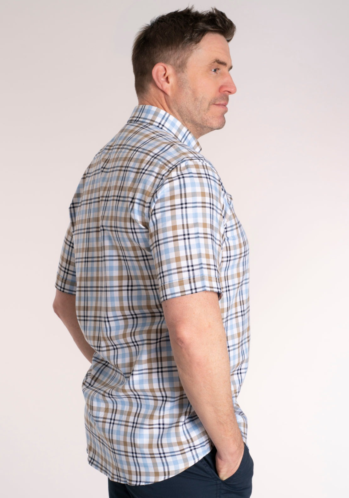 Yeats 100% Cotton Short Sleeve Check Shirt - Brown/blue 3 Shaws Department Stores