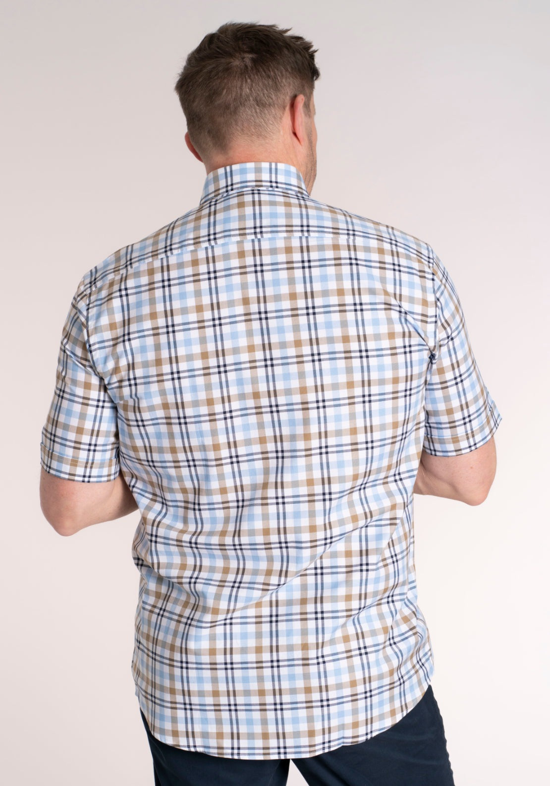 Yeats 100% Cotton Short Sleeve Check Shirt - Brown/blue 2 Shaws Department Stores