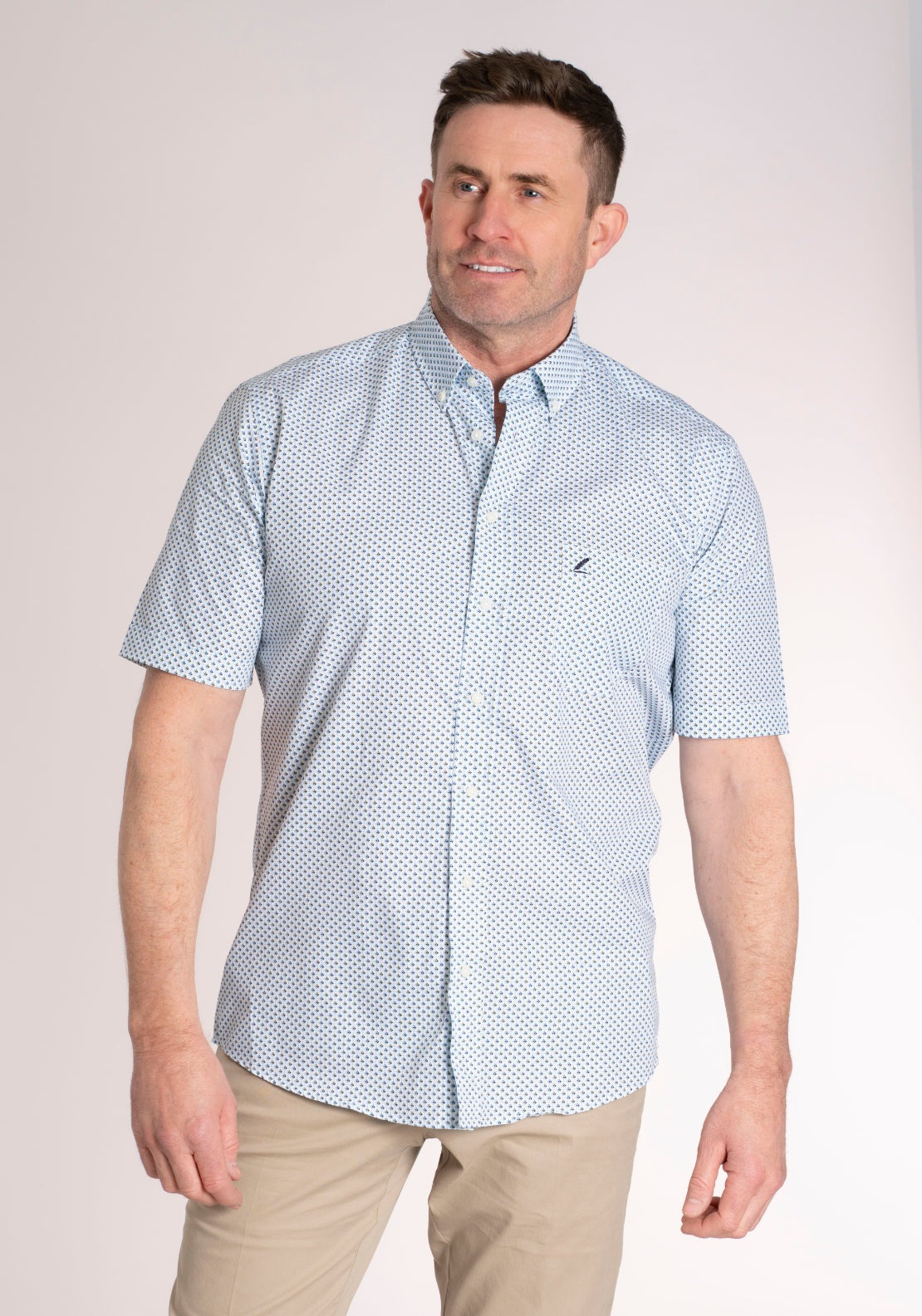 Yeats 100% Cotton Short Sleeve Print Shirt - Blue Diamond 1 Shaws Department Stores