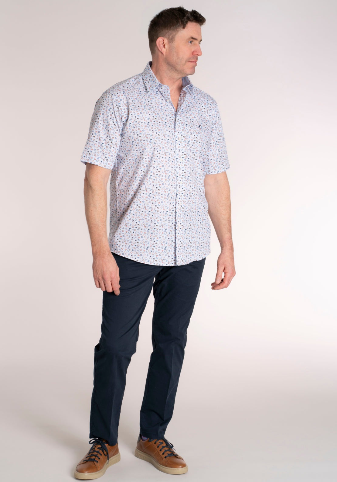 Yeats 100% Cotton Short Sleeve Print Shirt - Pink Melon 5 Shaws Department Stores