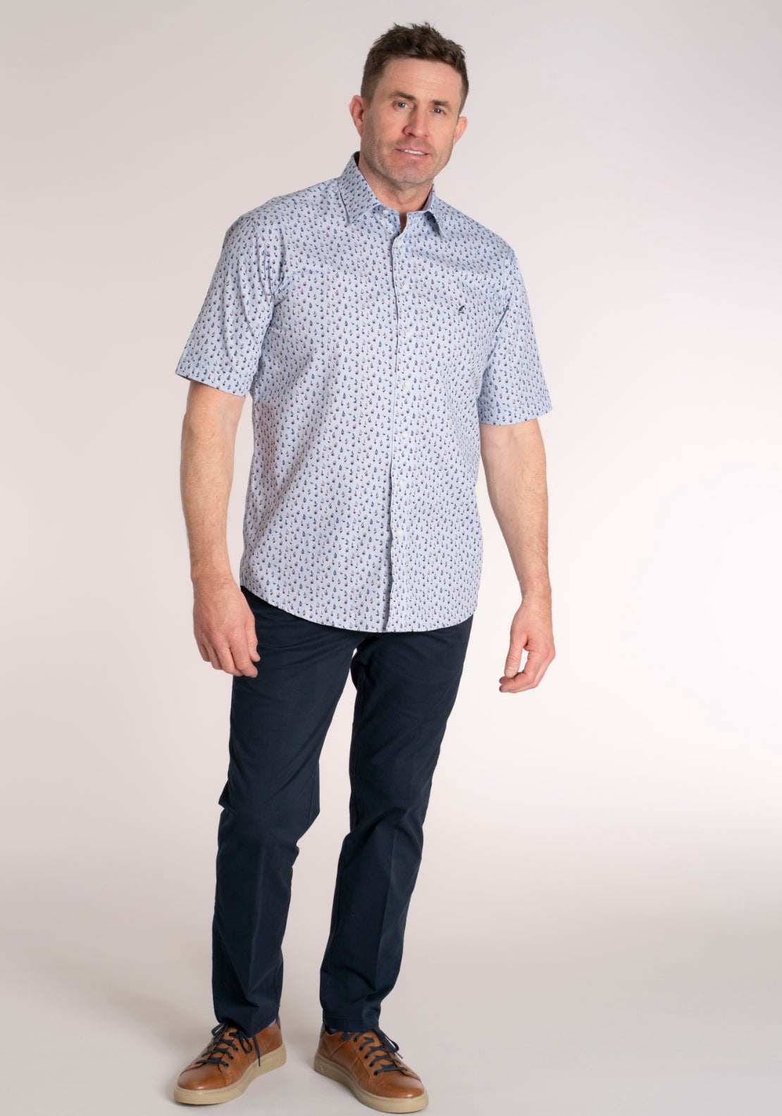 Yeats 100% Cotton Short Sleeve Print Shirt - Blue Sail 5 Shaws Department Stores