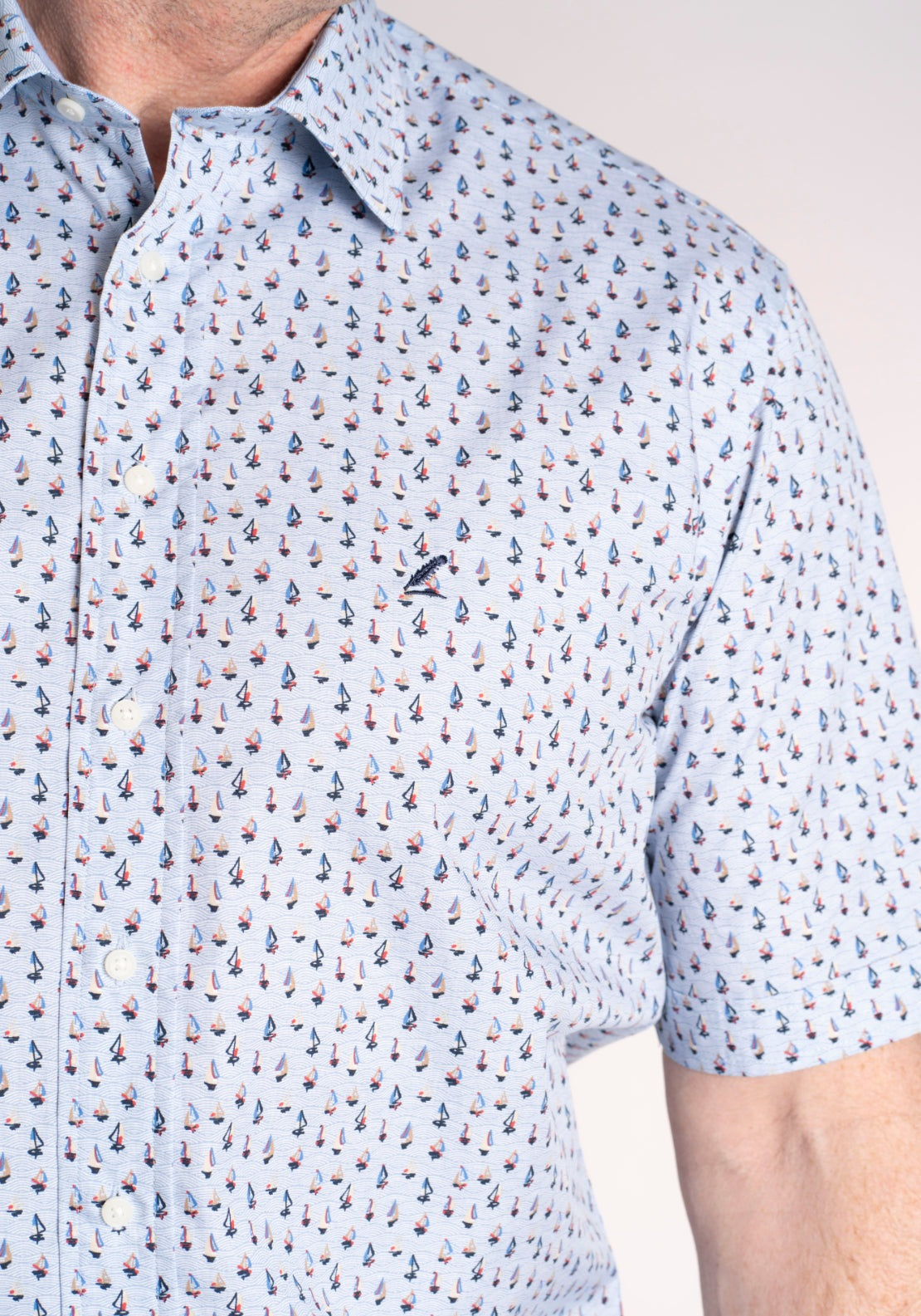 Yeats 100% Cotton Short Sleeve Print Shirt - Blue Sail 4 Shaws Department Stores
