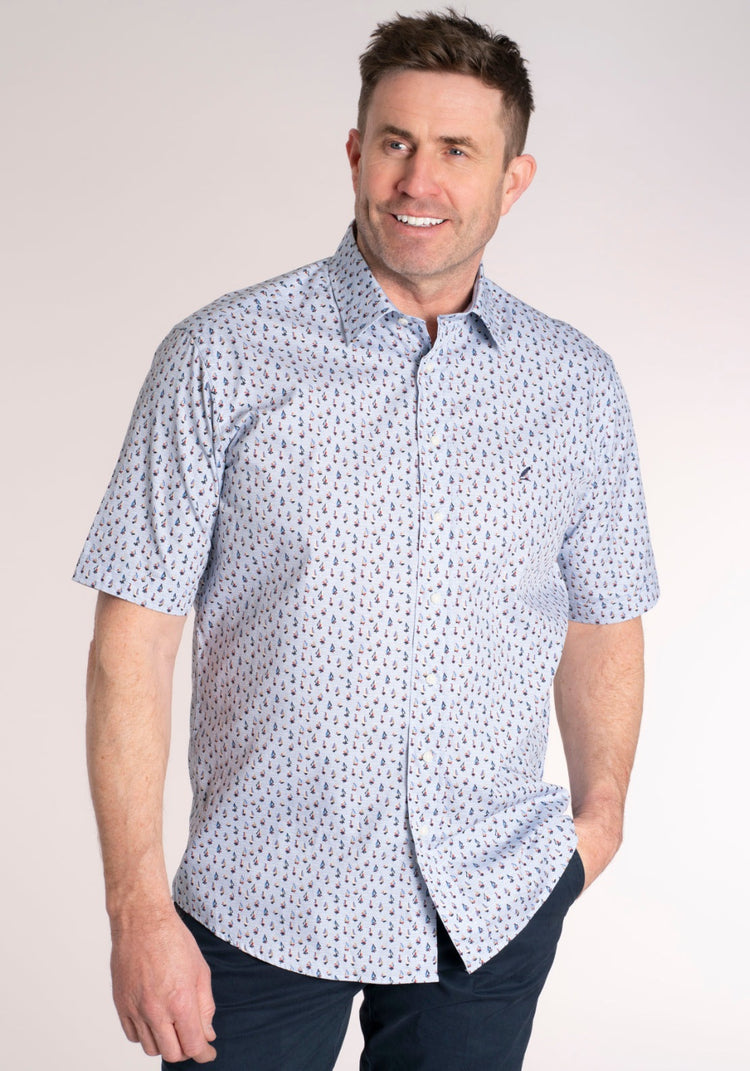 Yeats 100% Cotton Short Sleeve Print Shirt - Blue Sail 1 Shaws Department Stores