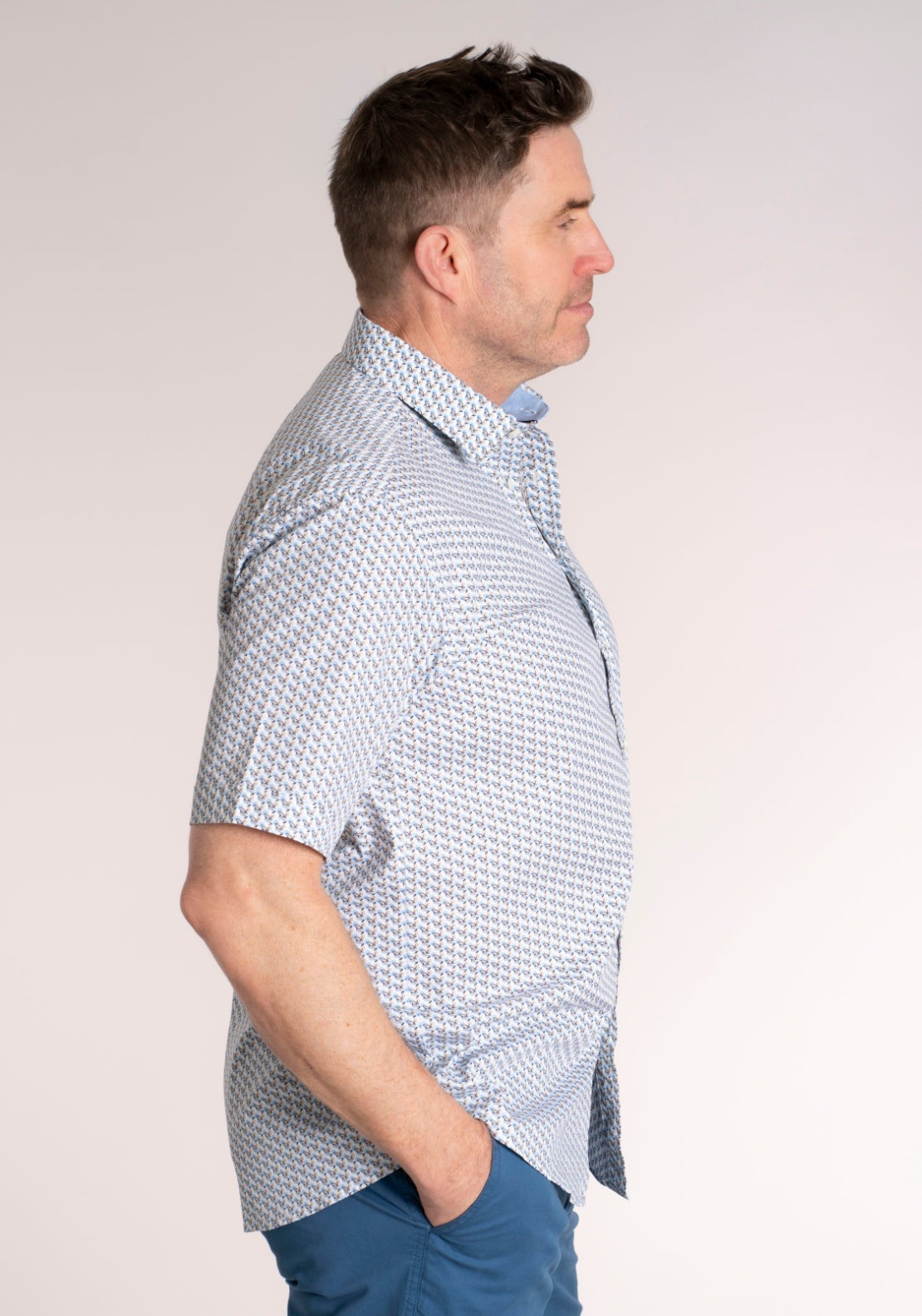 Yeats 100% Cotton Short Sleeve Print Shirt - Sand Blue 3 Shaws Department Stores