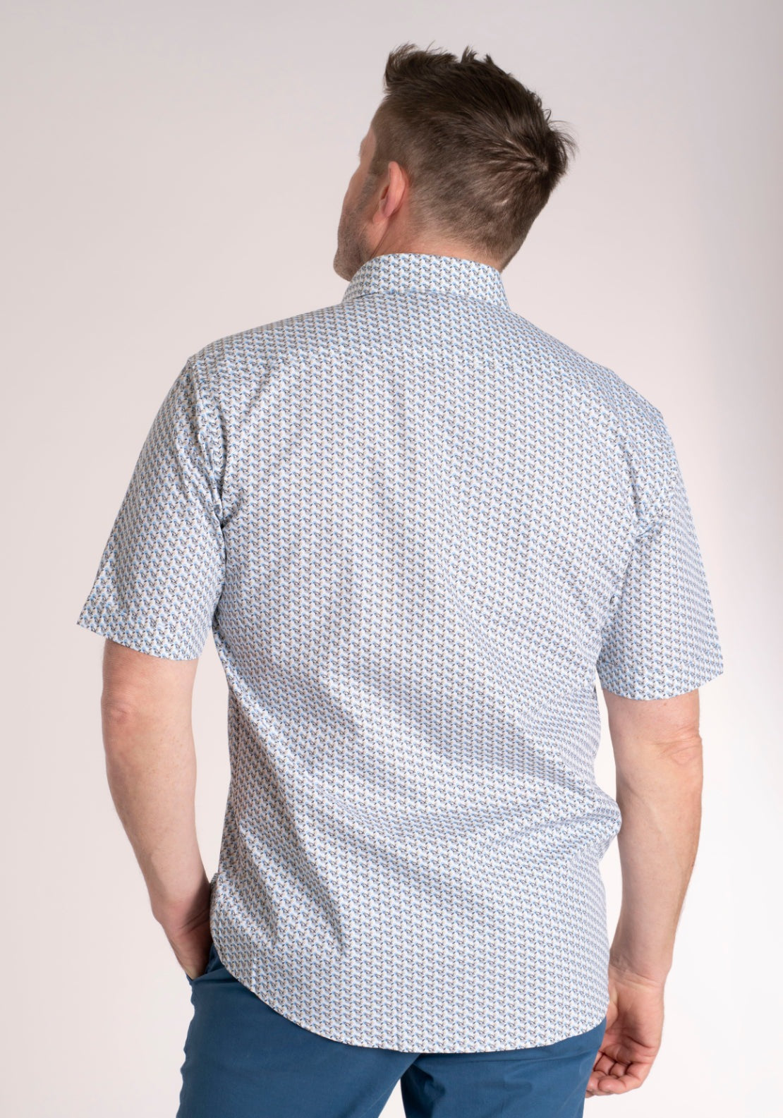 Yeats 100% Cotton Short Sleeve Print Shirt - Sand Blue 2 Shaws Department Stores