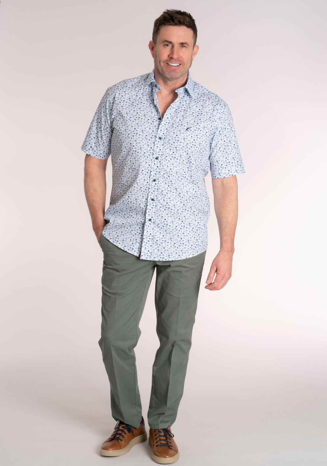 Yeats 100% Cotton Short Sleeve Print Shirt - Green Melon 5 Shaws Department Stores