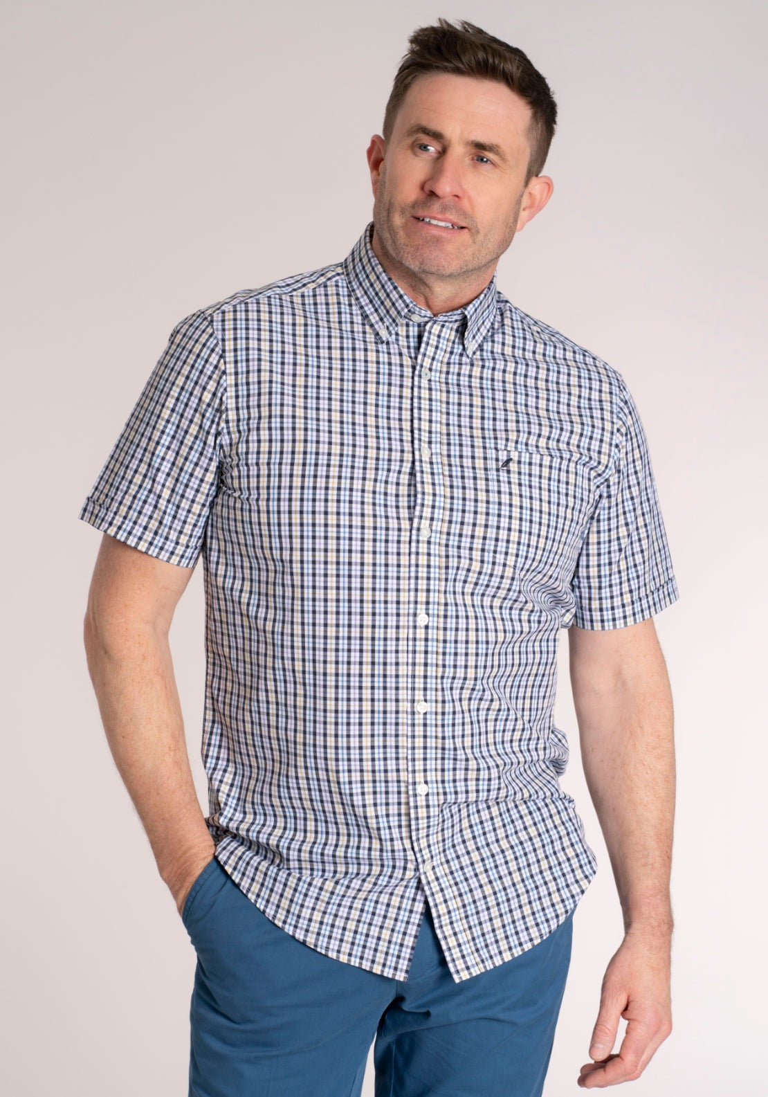 Yeats 100% Cotton Short Sleeve Check Shirt - Purple 1 Shaws Department Stores