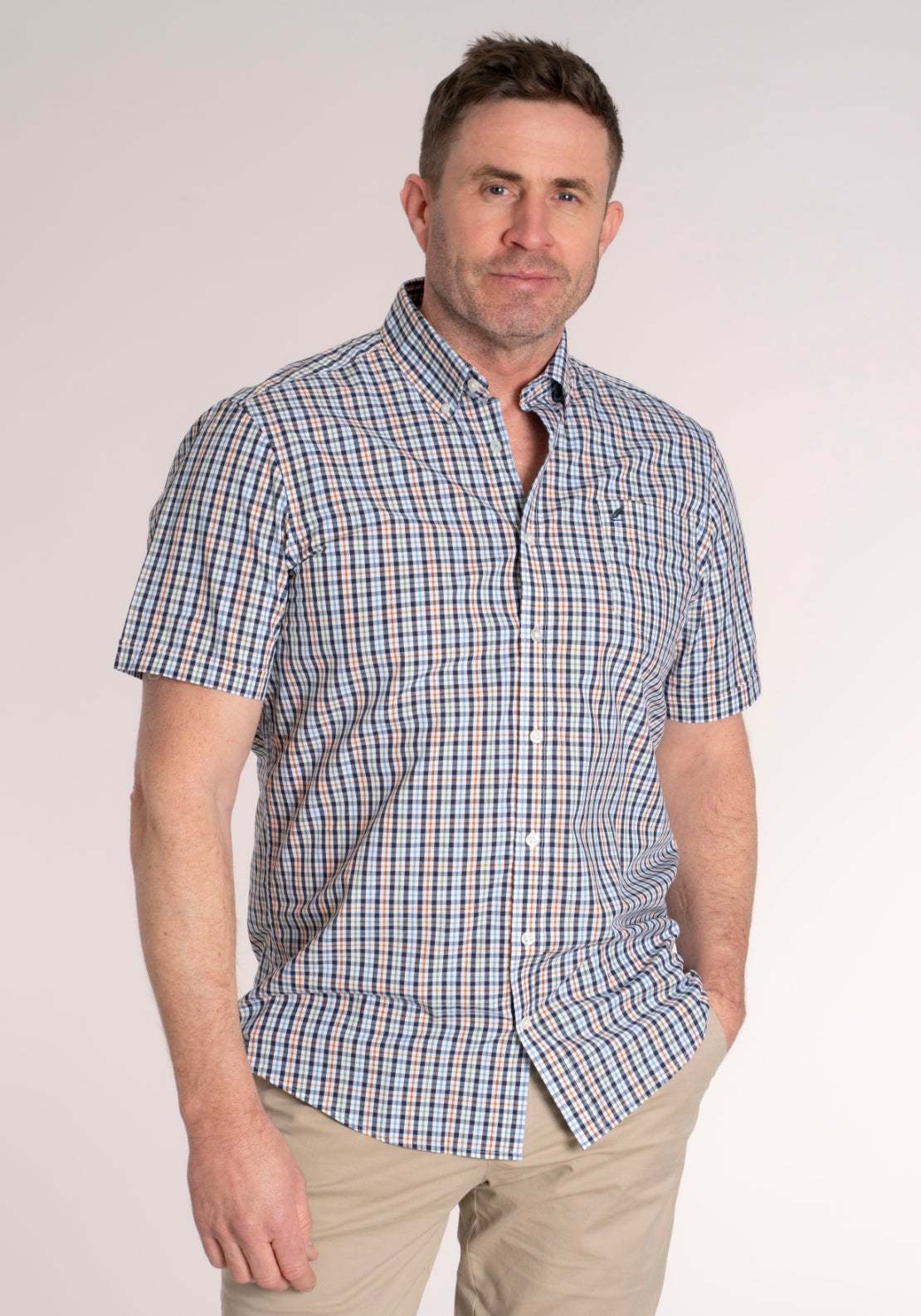 Yeats 100% Cotton Short Sleeve Check Shirt - Green 1 Shaws Department Stores