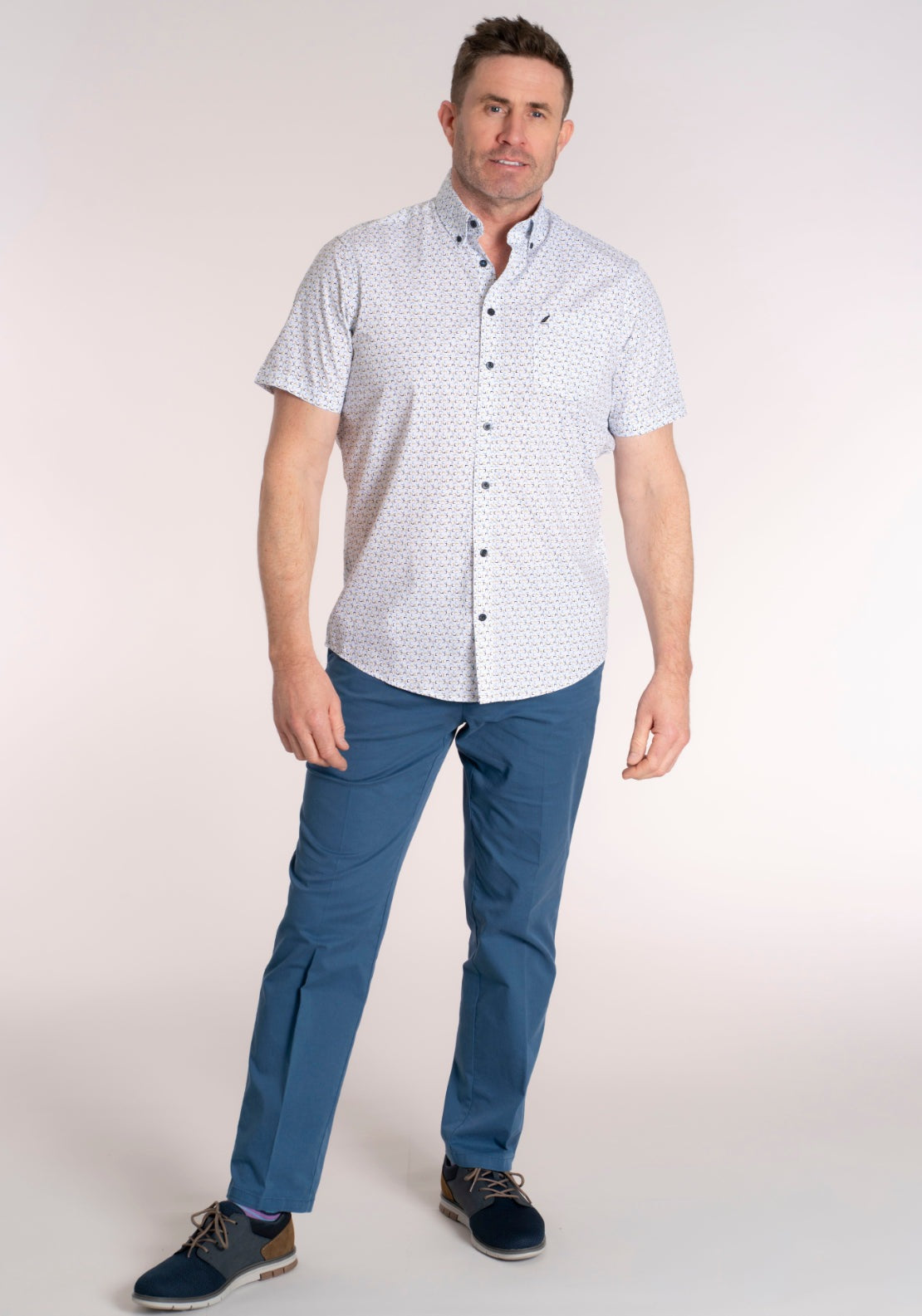 Yeats 100% Cotton Short Sleeve Print Shirt - Blue 6 Shaws Department Stores