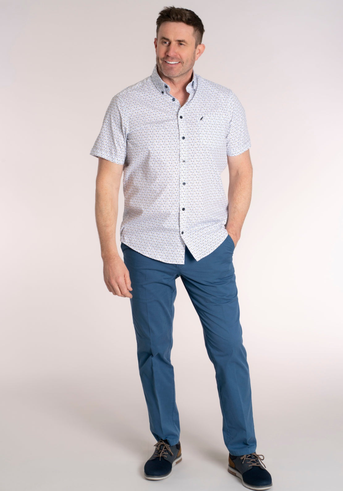 Yeats 100% Cotton Short Sleeve Print Shirt - Blue 7 Shaws Department Stores