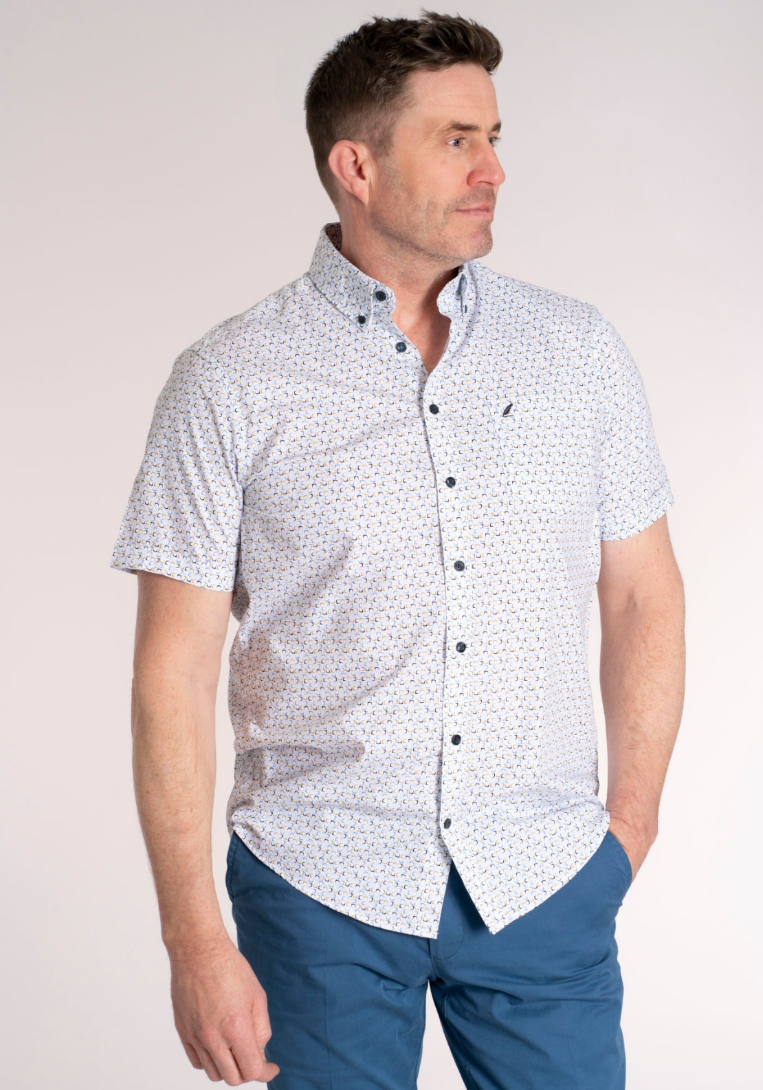 Yeats 100% Cotton Short Sleeve Print Shirt - Blue 4 Shaws Department Stores