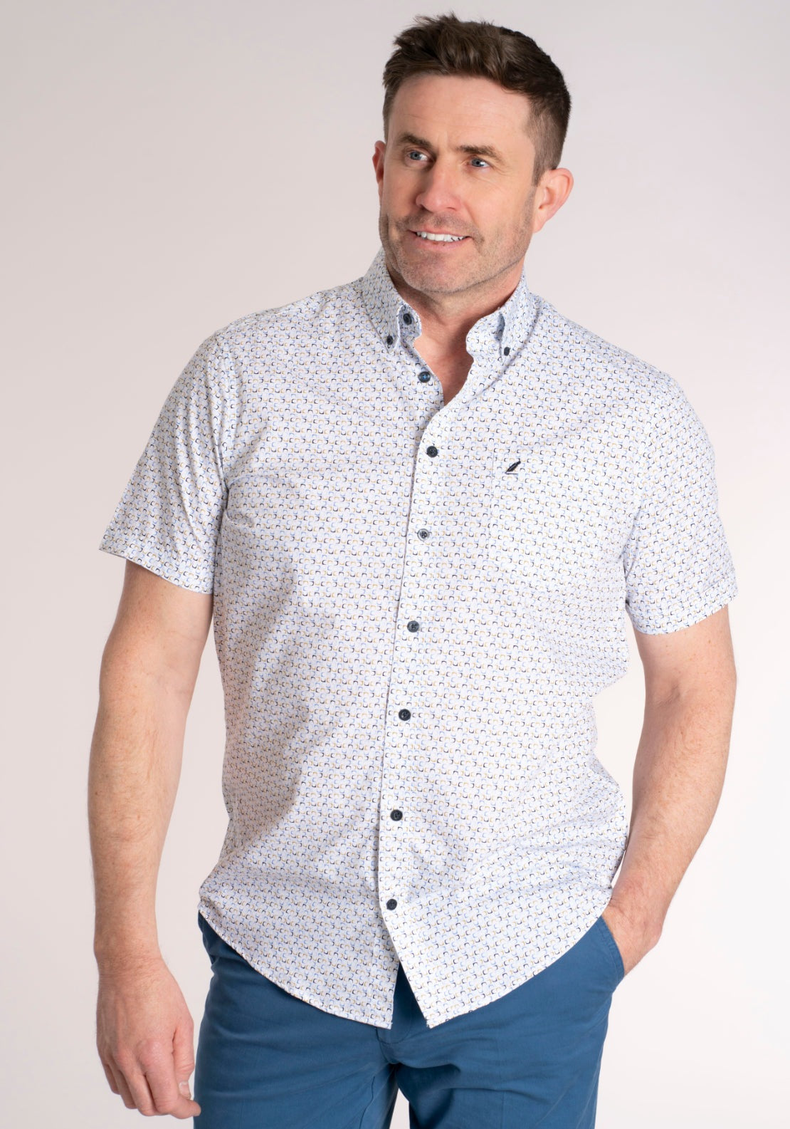 Yeats 100% Cotton Short Sleeve Print Shirt - Blue 1 Shaws Department Stores