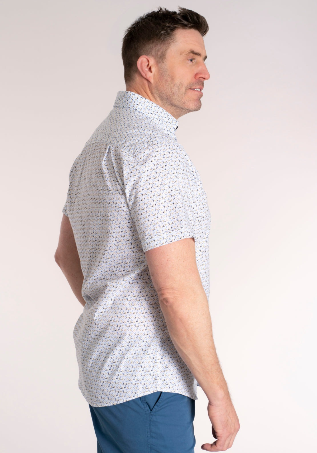 Yeats 100% Cotton Short Sleeve Print Shirt - Blue 3 Shaws Department Stores