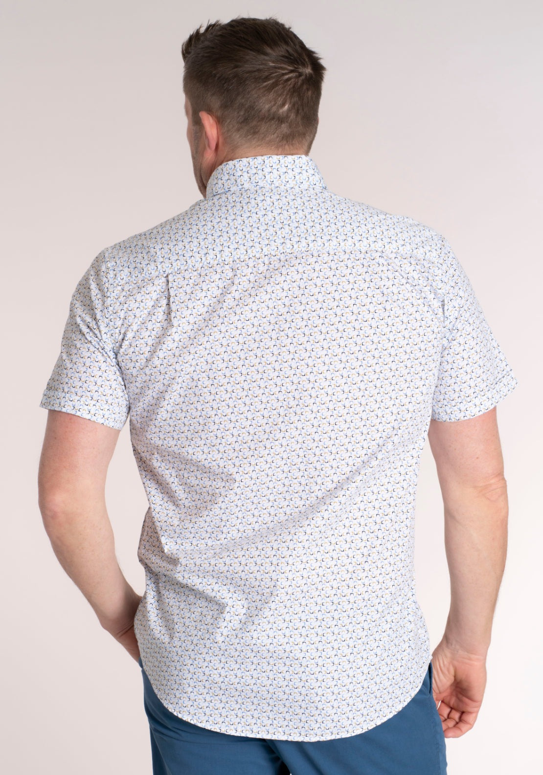 Yeats 100% Cotton Short Sleeve Print Shirt - Blue 2 Shaws Department Stores
