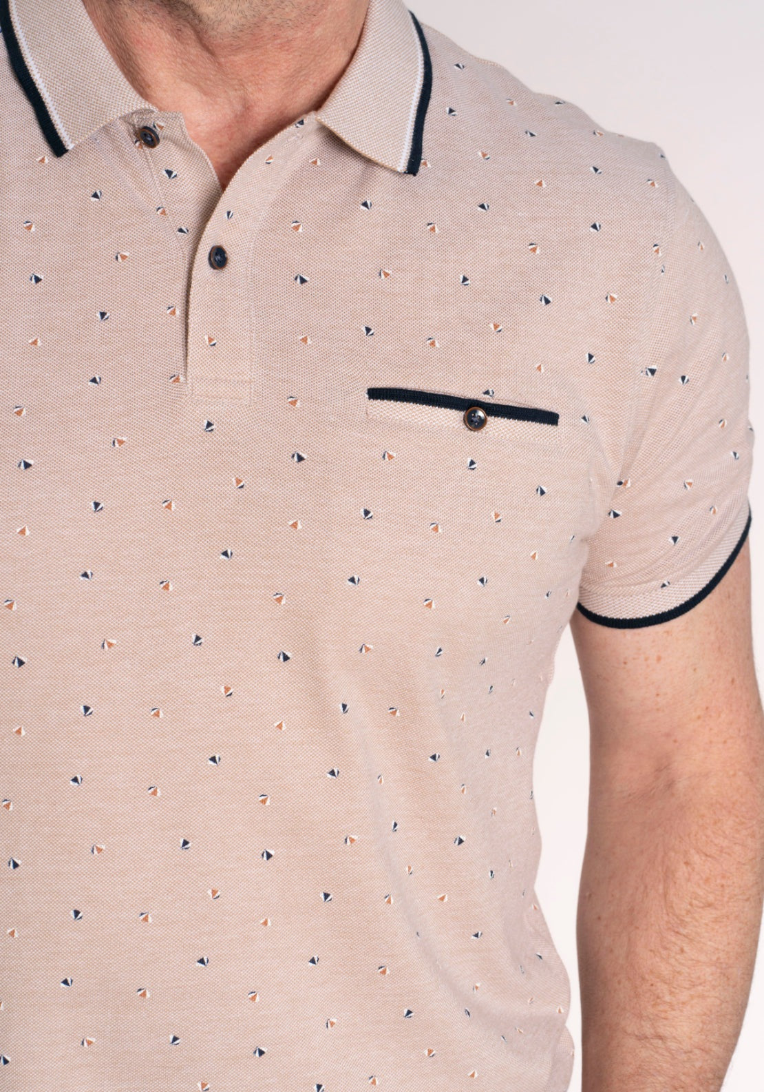 Yeats 100% Cotton Short Sleeve Print Polo - Beige 5 Shaws Department Stores