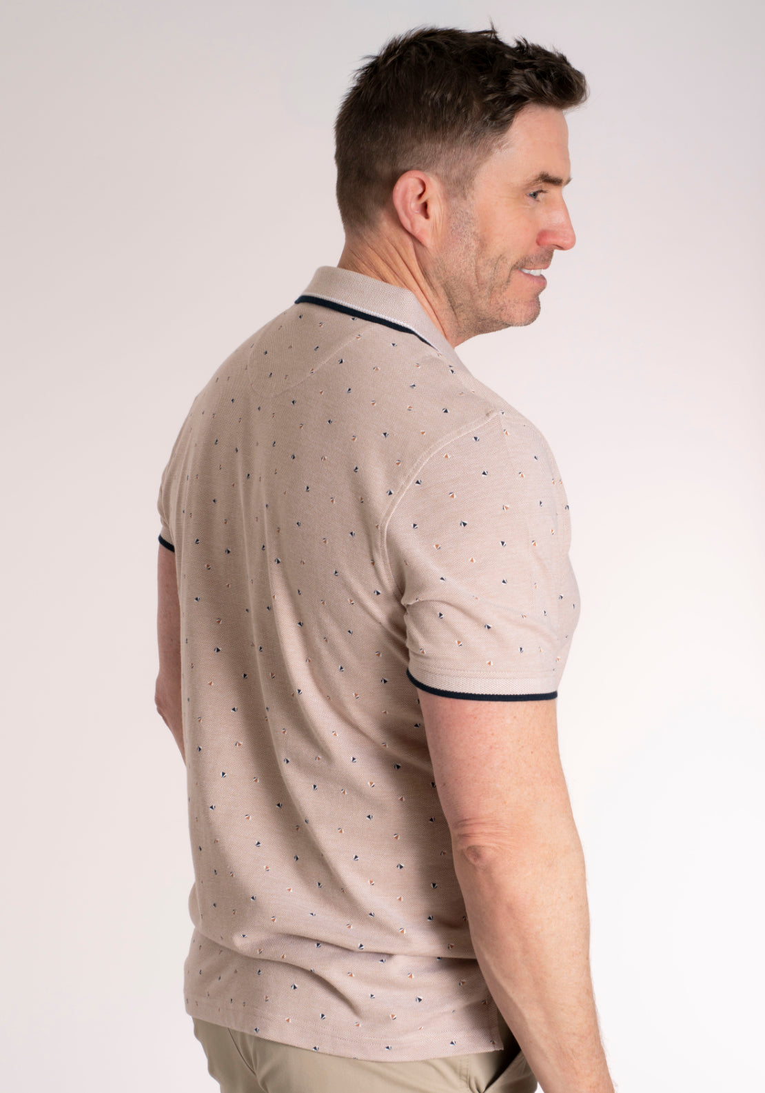 Yeats 100% Cotton Short Sleeve Print Polo - Beige 3 Shaws Department Stores