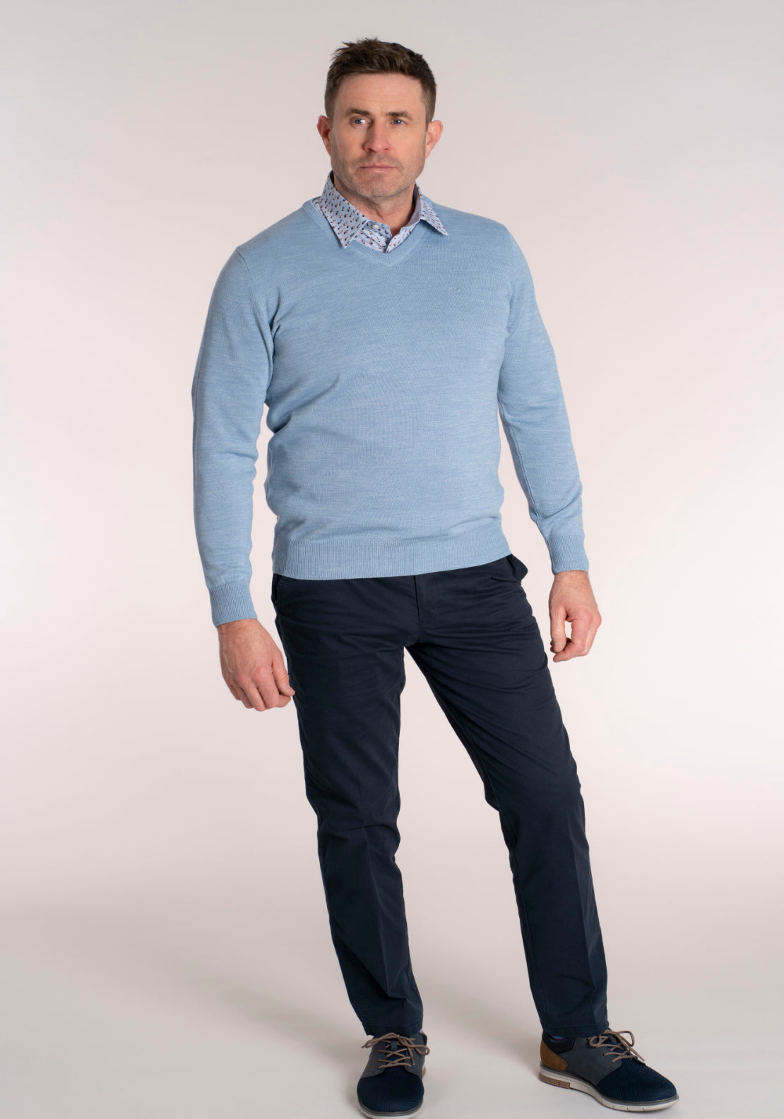 Yeats Fine Merino Wool Blend V-Neck Knitwear - Blue 6 Shaws Department Stores