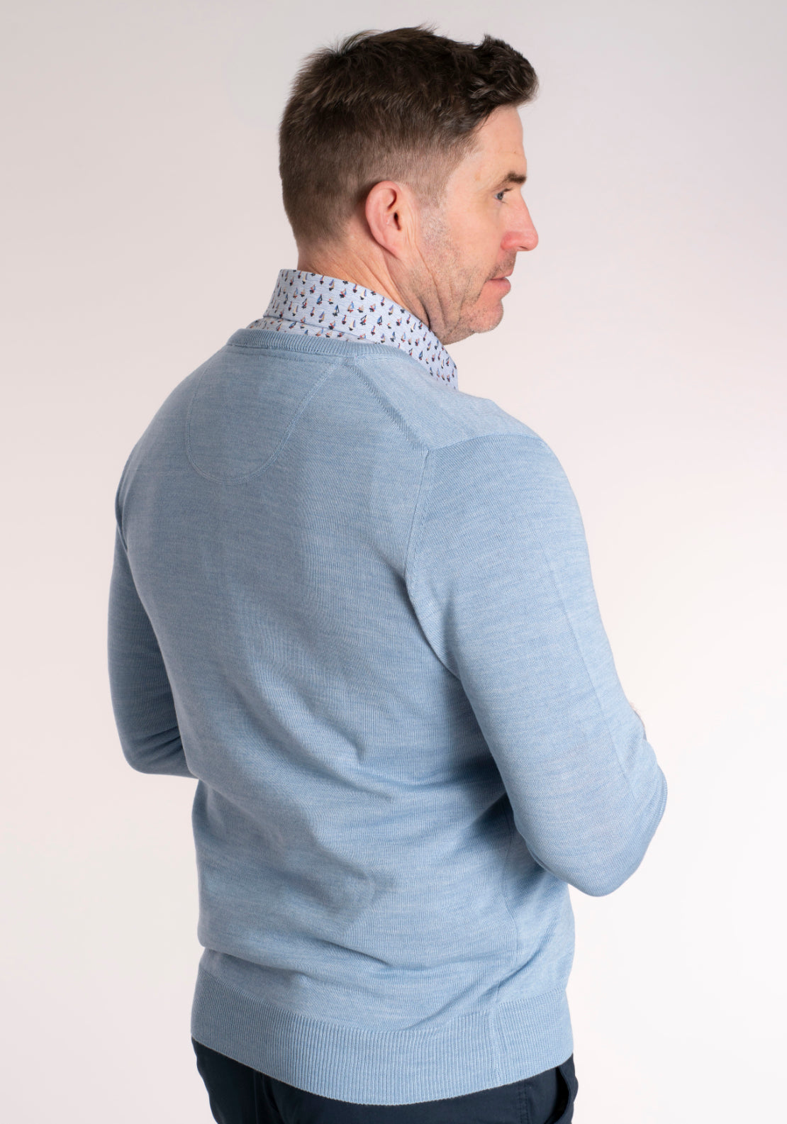 Yeats Fine Merino Wool Blend V-Neck Knitwear - Blue 3 Shaws Department Stores