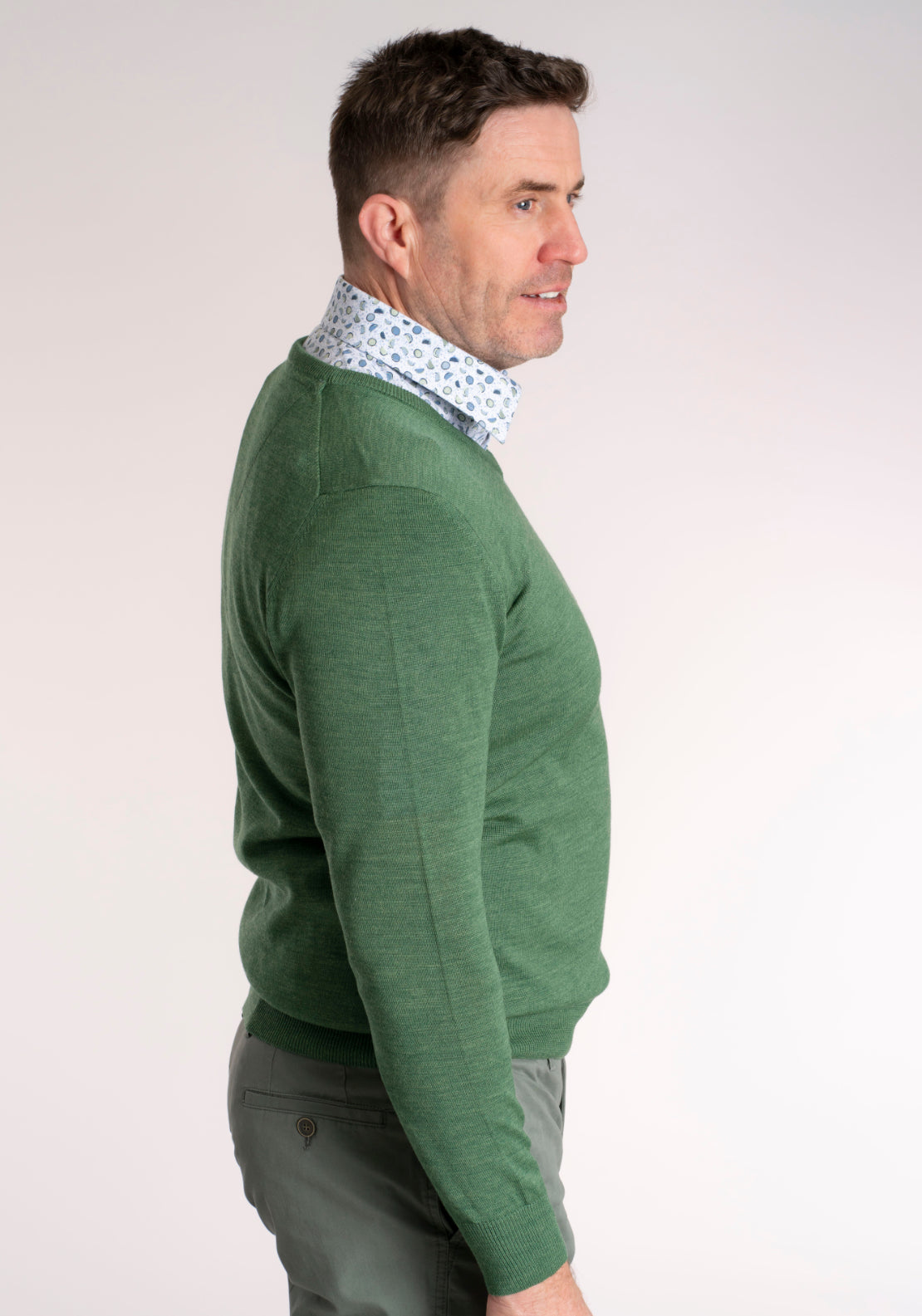 Yeats Fine Merino Wool Blend V-Neck Knitwear - Green 3 Shaws Department Stores