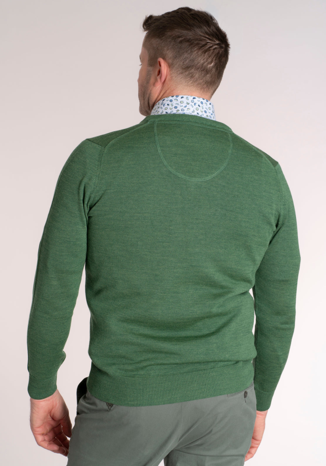 Yeats Fine Merino Wool Blend V-Neck Knitwear - Green 2 Shaws Department Stores