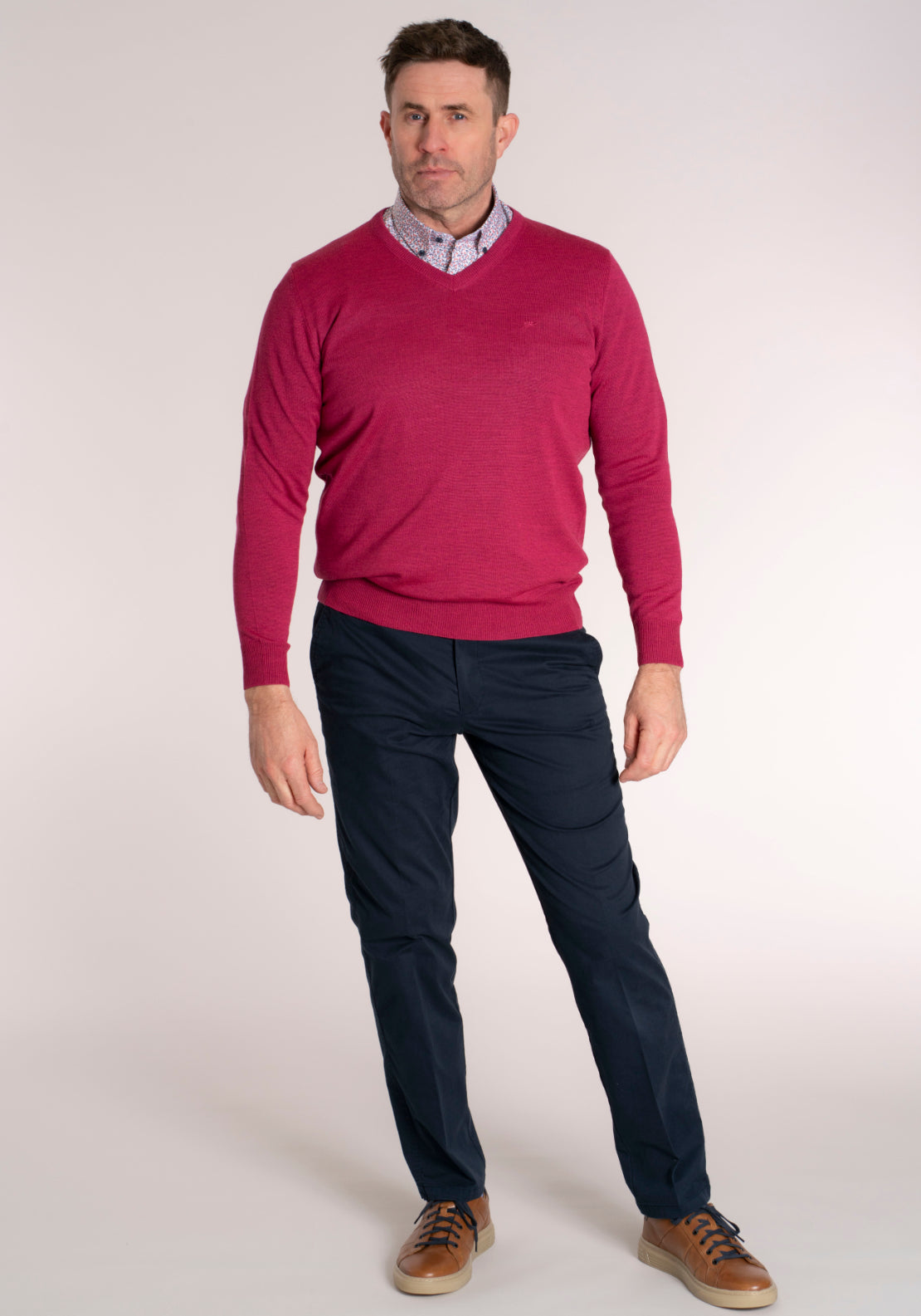 Yeats Fine Merino Wool Blend V-Neck Knitwear - Pink 6 Shaws Department Stores