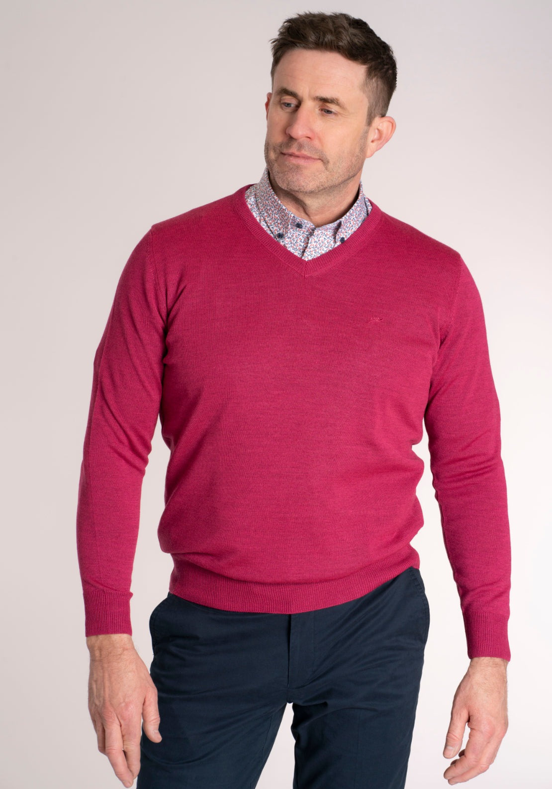 Yeats Fine Merino Wool Blend V-Neck Knitwear - Pink 1 Shaws Department Stores