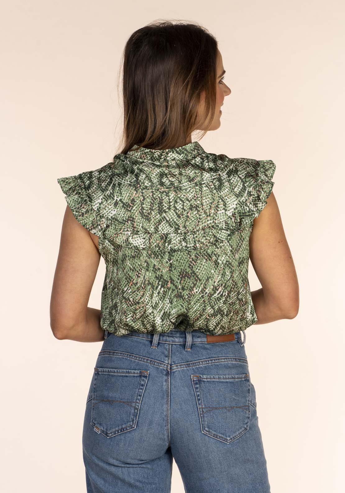 Naoise Frill Yoke Blouse - Green 4 Shaws Department Stores