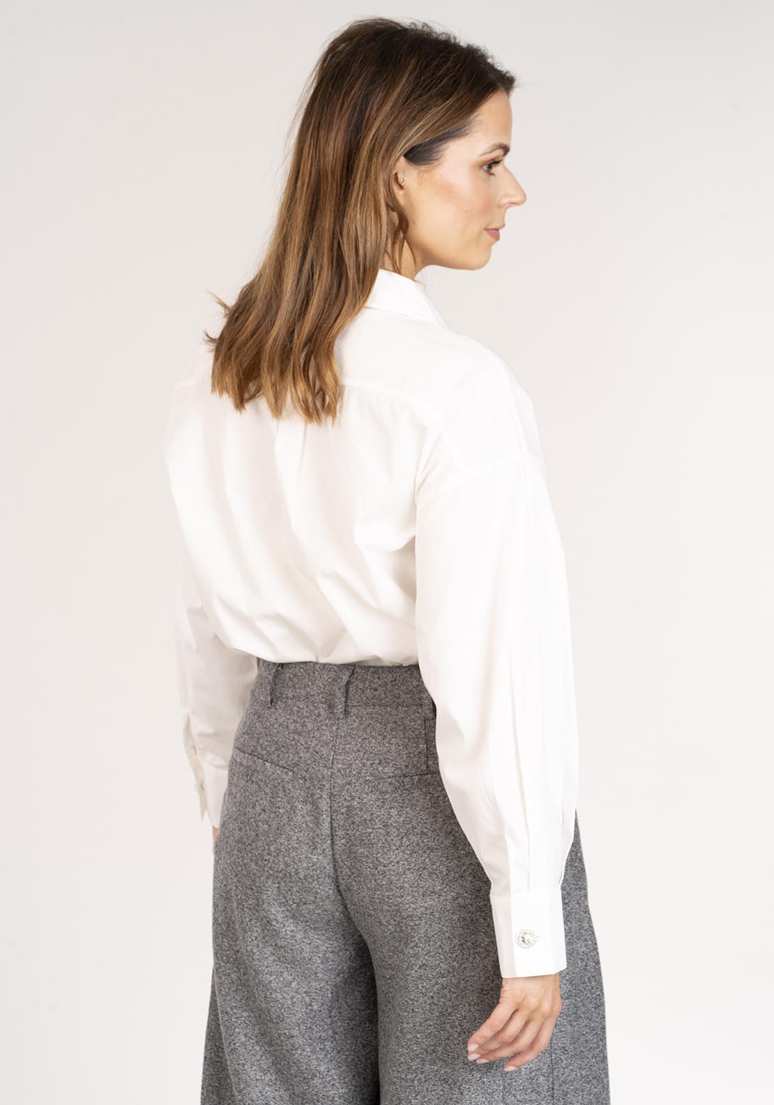 Naoise Diamond Button Long Shirt - White 3 Shaws Department Stores