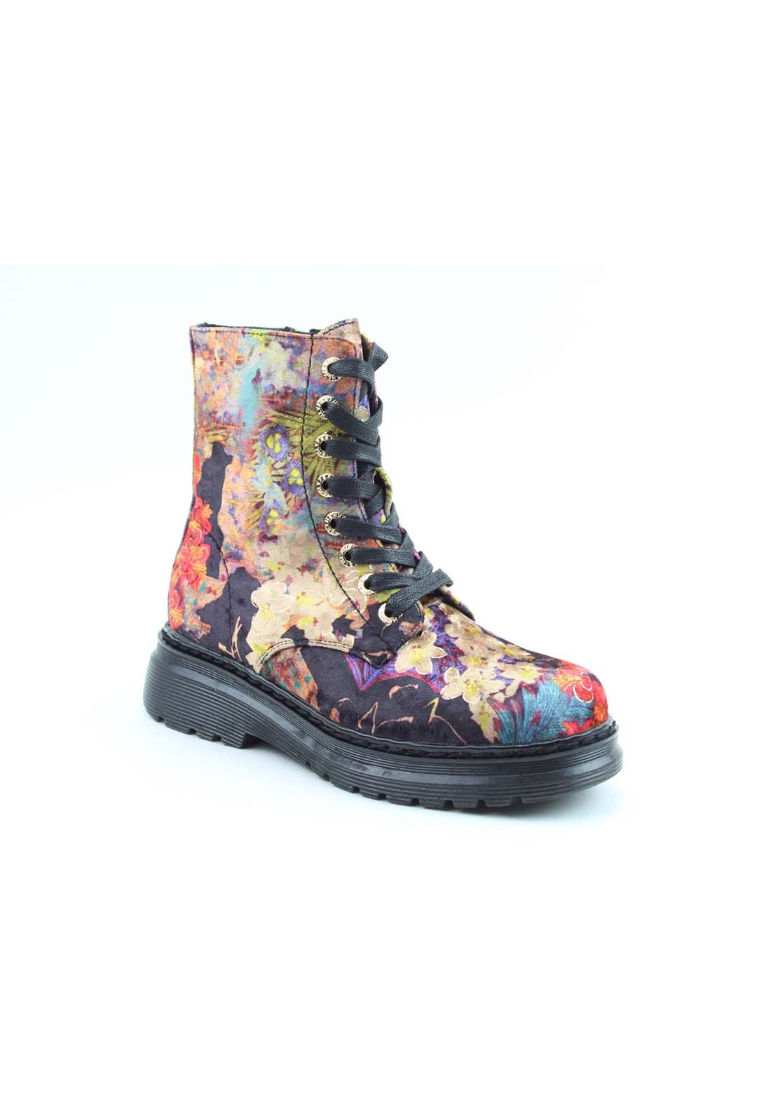Heavenly Feet Lotte Print Laced Boot - Black 1 Shaws Department Stores