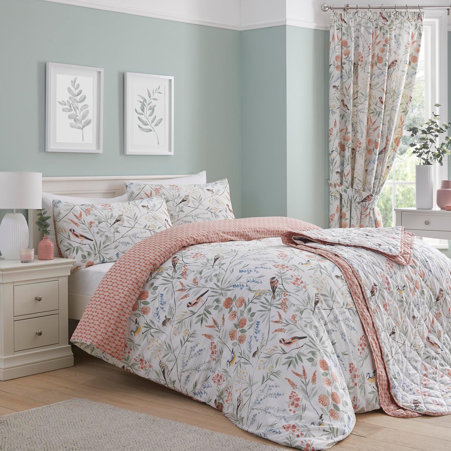 The Home Collection Bird Floral Terracotta Bedspread 1 Shaws Department Stores