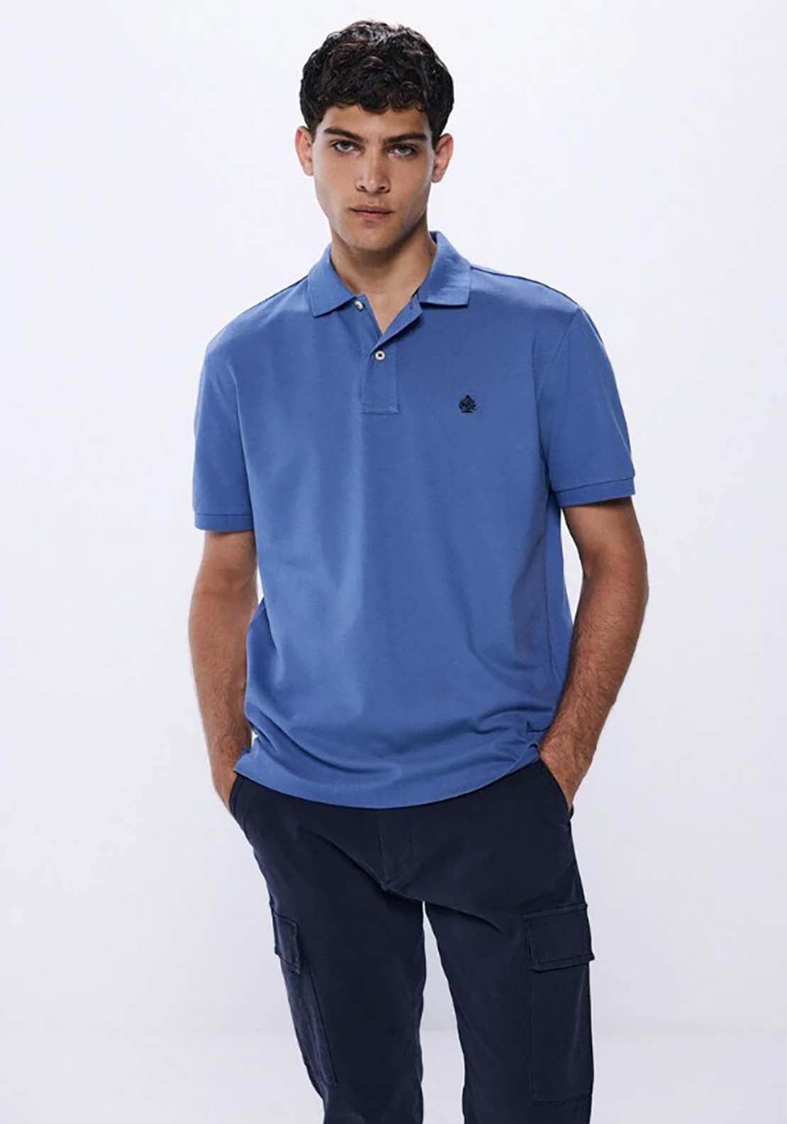 Springfield Regular fit basic piqué polo - Blue 4 Shaws Department Stores