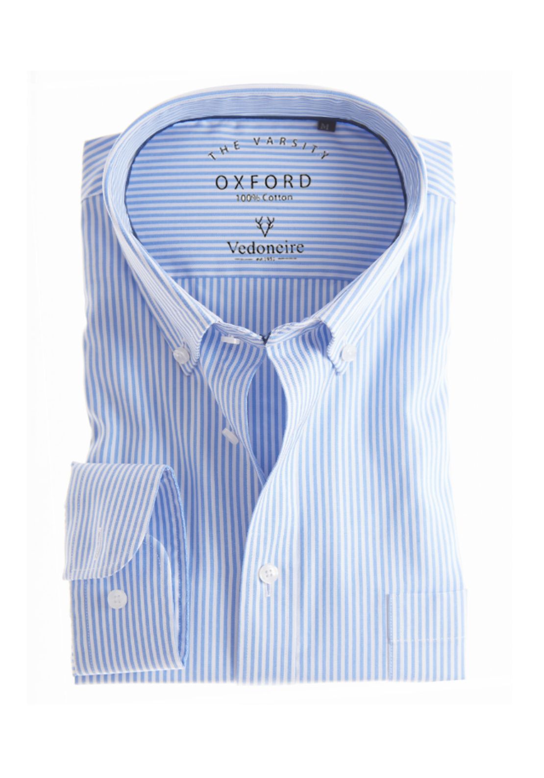 Vedoneire 100% Cotton Long Sleeve Oxford Shirt - Blue 5 Shaws Department Stores
