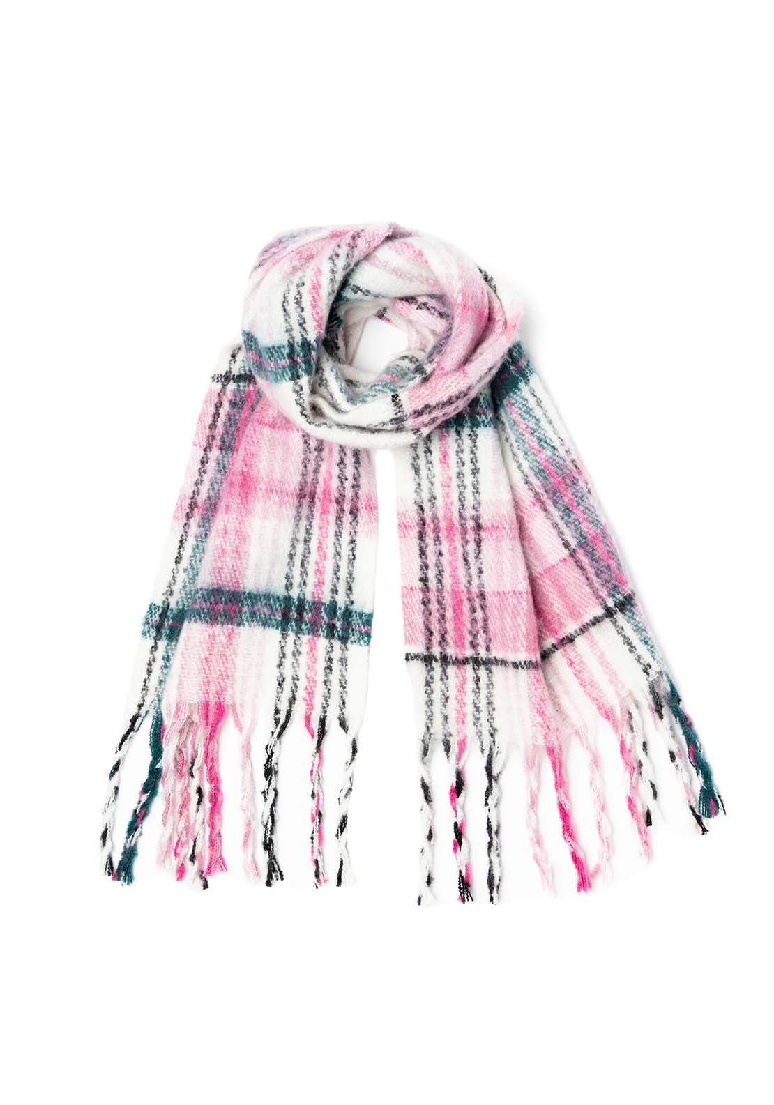 Boardmans Superfluffy Check Print Scarf - Pink Multi 1 Shaws Department Stores