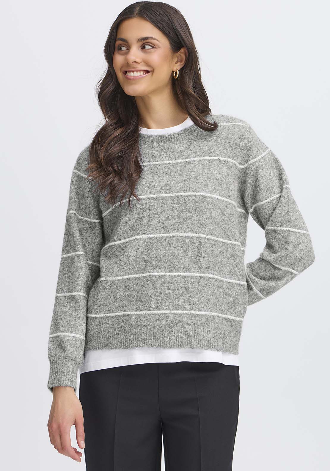 Fransa Knit Pullover - Feather Gray Mix 1 Shaws Department Stores