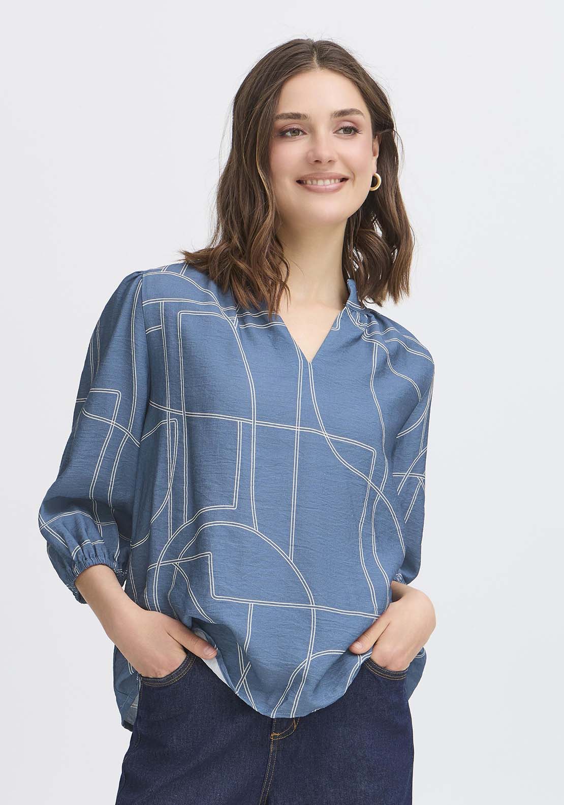 Fransa Long Sleeve Blouse - Bering Sea Art 1 Shaws Department Stores