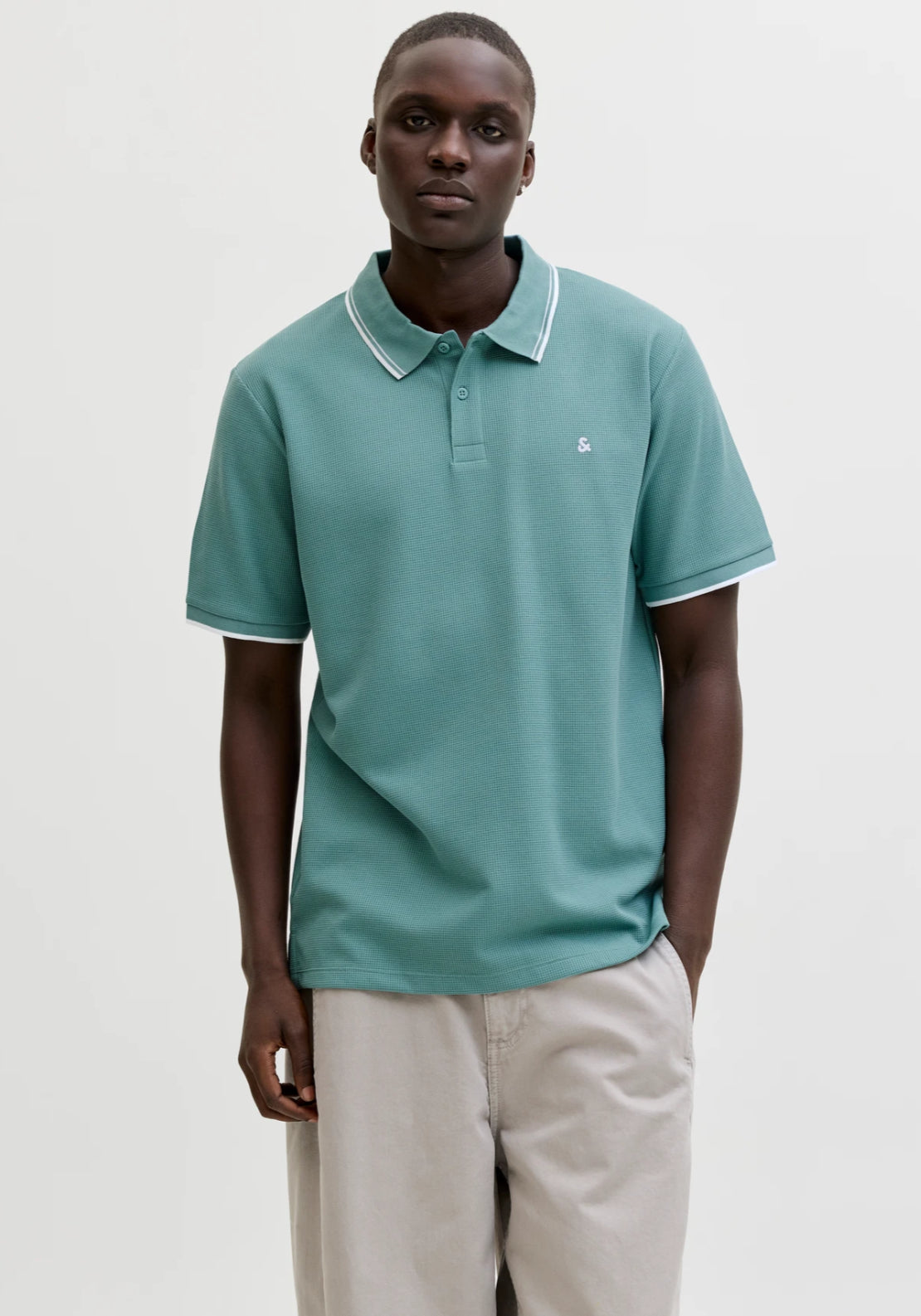 Jack &amp; Jones Stripe Trim Logo Polo - Blue 1 Shaws Department Stores