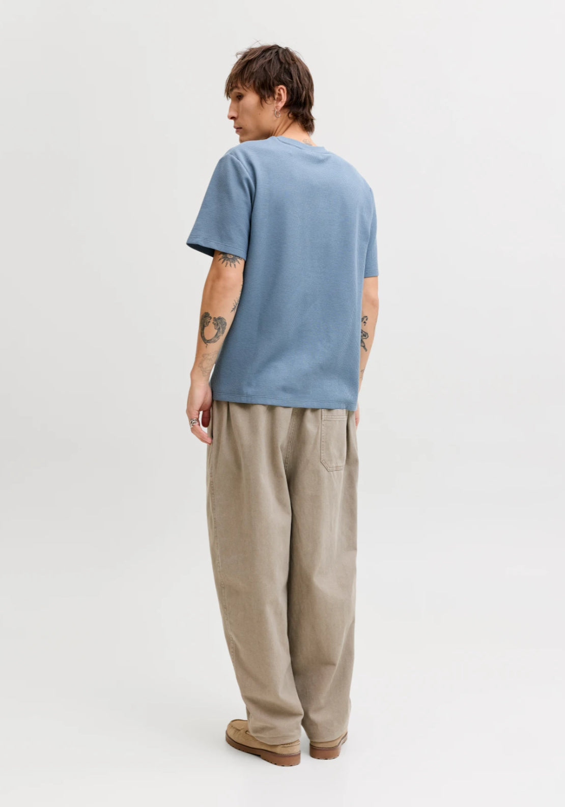 Jack &amp; Jones Plain Textured T-Shirt - Blue 2 Shaws Department Stores
