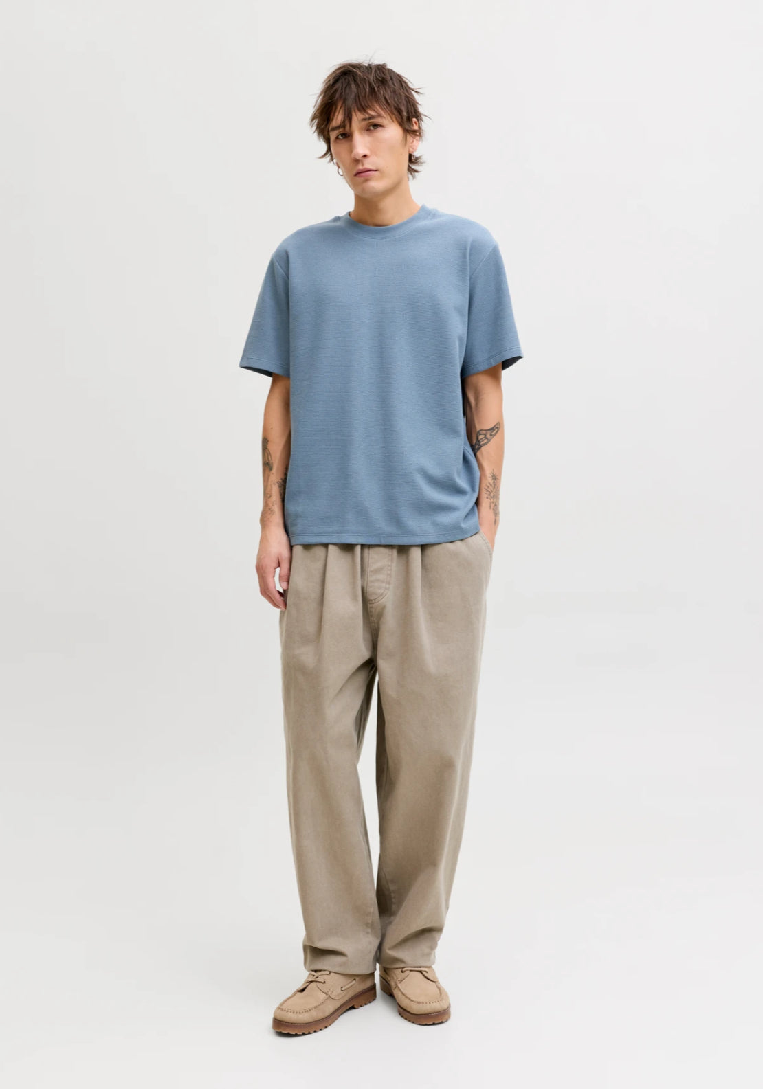 Jack &amp; Jones Plain Textured T-Shirt - Blue 6 Shaws Department Stores