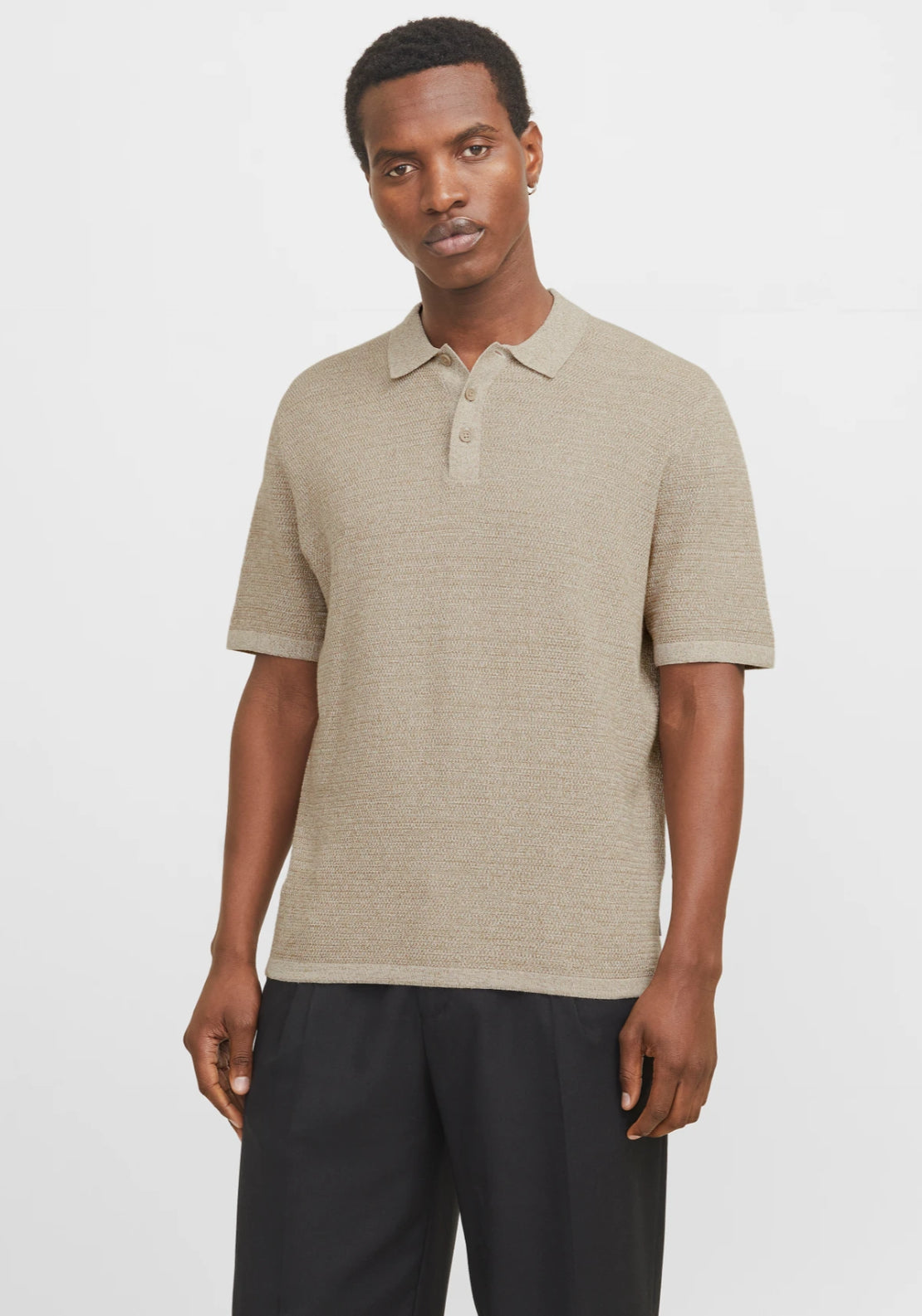 Jack &amp; Jones Plain Knitted Polo - Coriander 1 Shaws Department Stores
