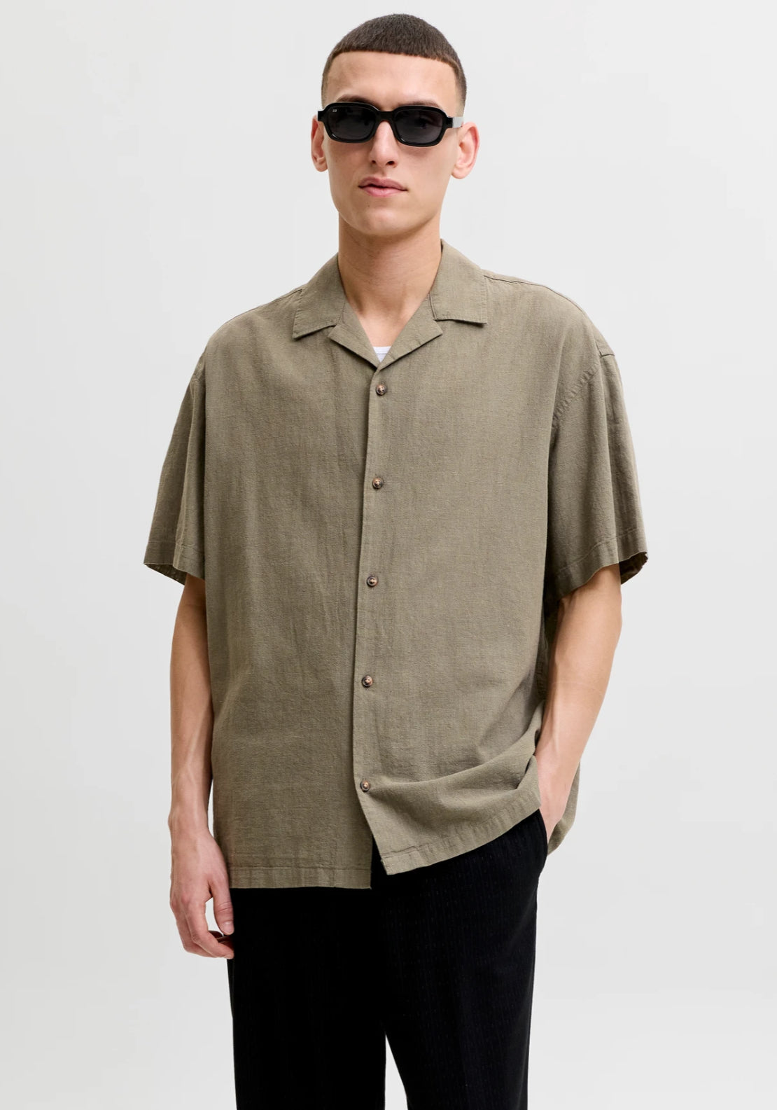 Jack &amp; Jones Loose Fit Resort Shirt - Green 1 Shaws Department Stores