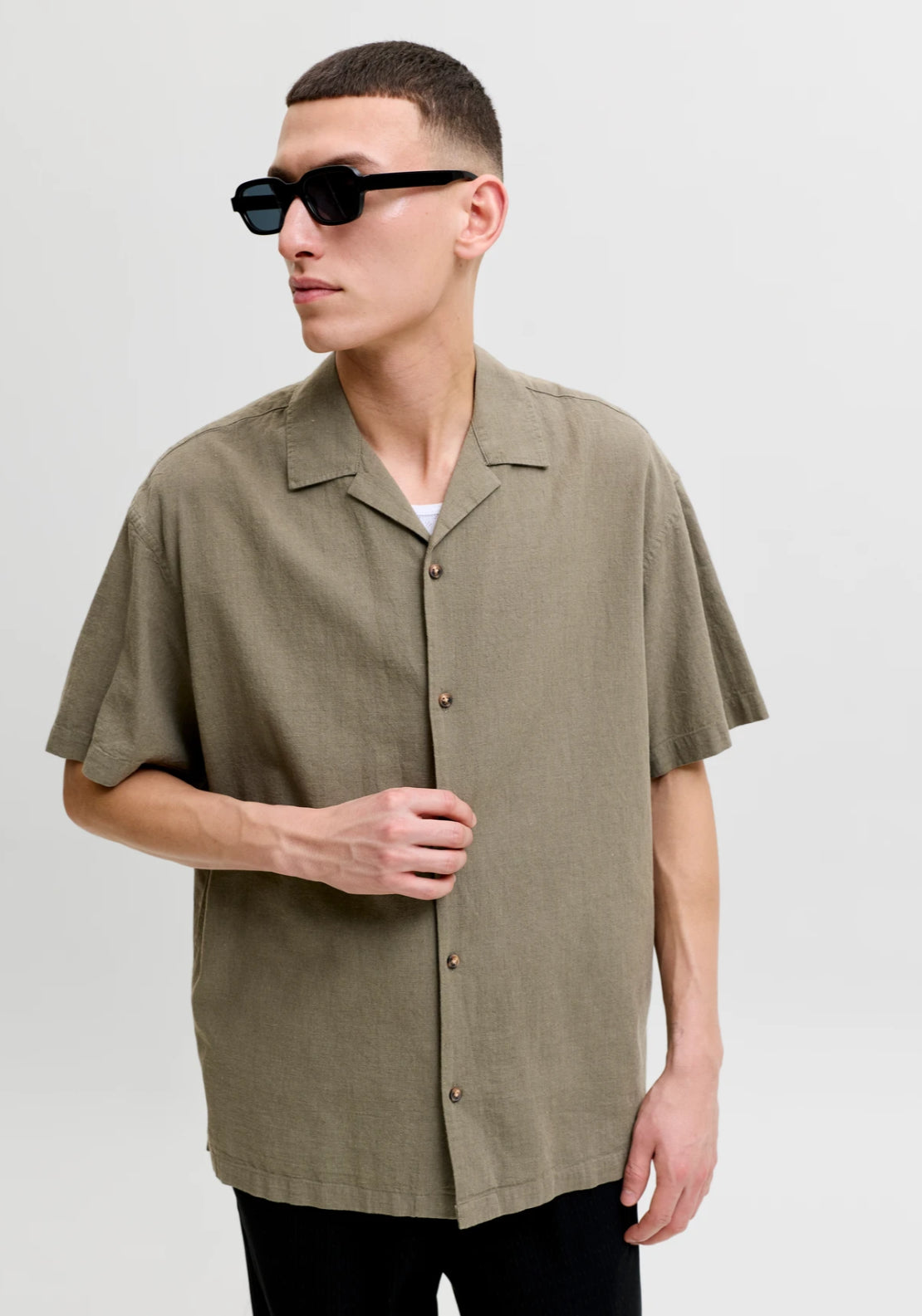 Jack &amp; Jones Loose Fit Resort Shirt - Green 3 Shaws Department Stores