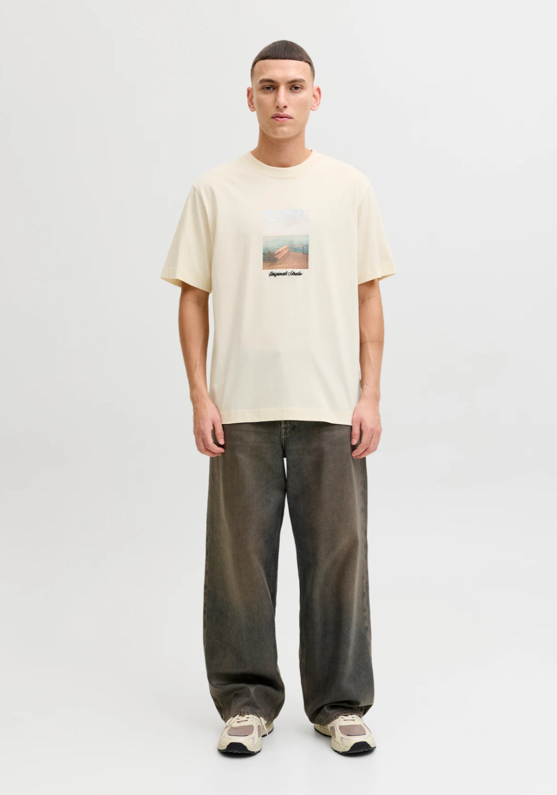Jack &amp; Jones Scenic Print T-Shirt - Antique White 4 Shaws Department Stores