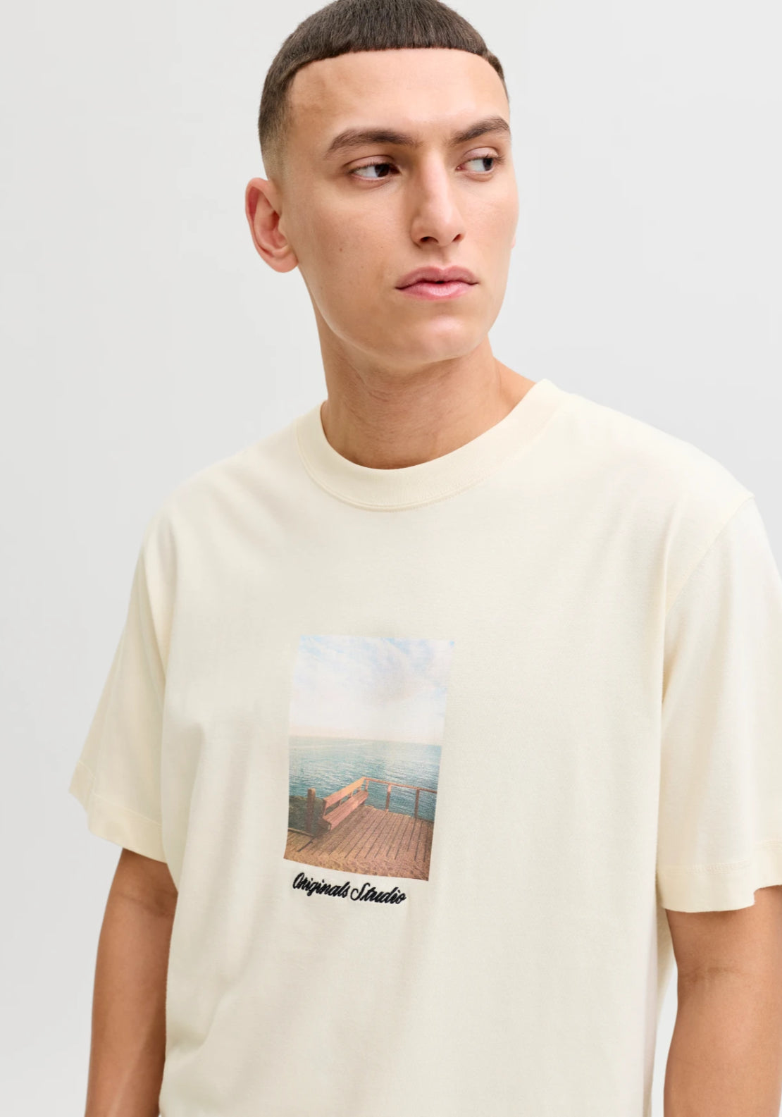 Jack &amp; Jones Scenic Print T-Shirt - Antique White 2 Shaws Department Stores