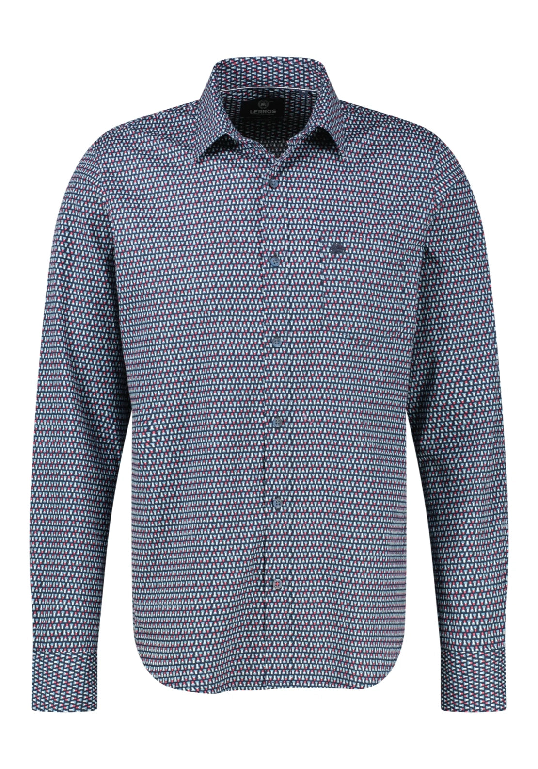Long Sleeve Geometric Print Shirt - Muted Red