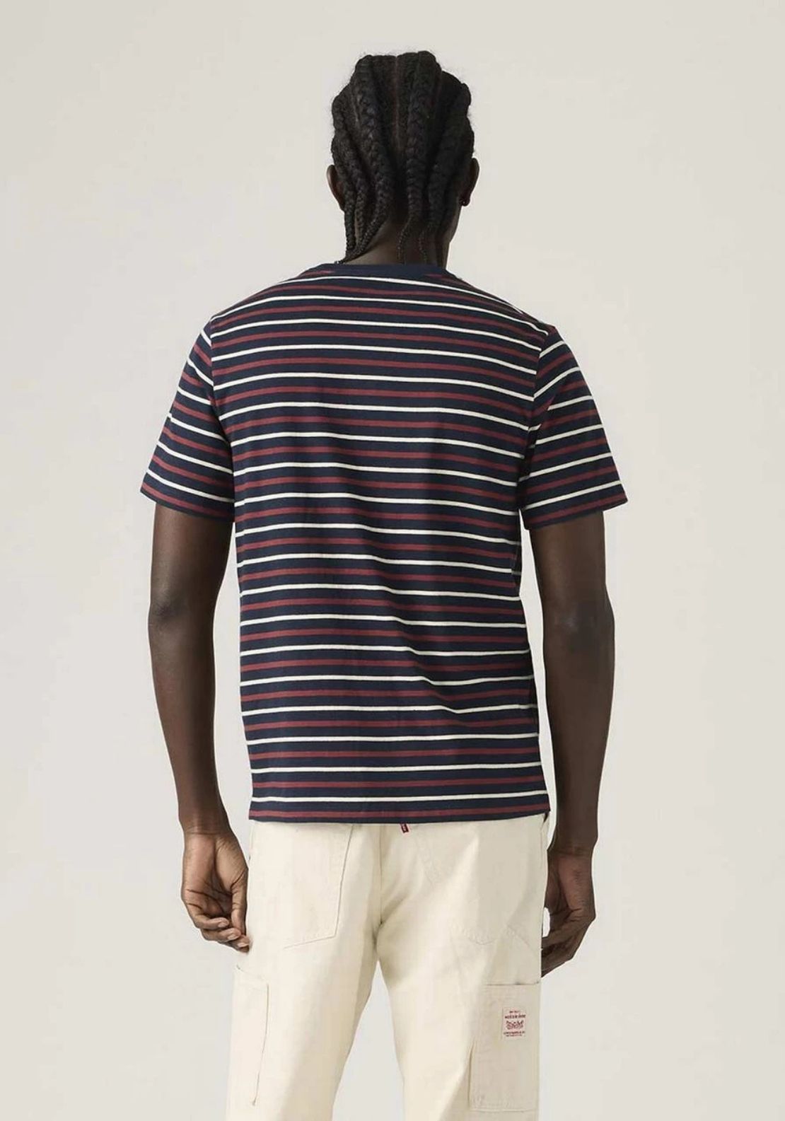 Levis Original Housemark Logo Andor Stripe T-Shirt - Navy 2 Shaws Department Stores